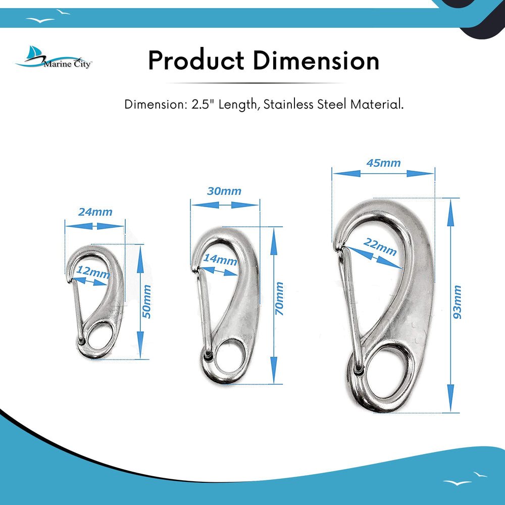 MARINE CITY 316 stainless steel snap hook designed for boats and camping use.