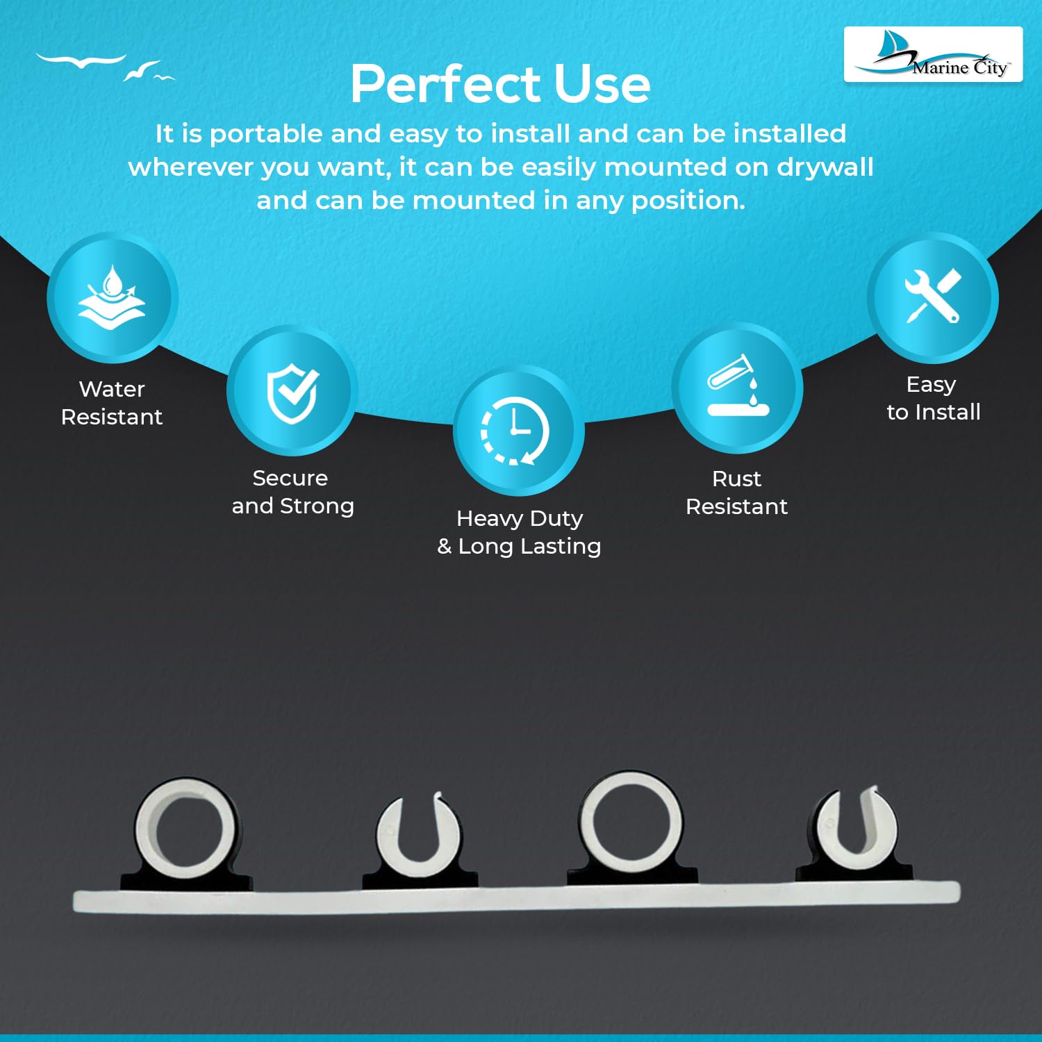 Marine City soft vinyl insert cushions rod butt to protect ends when docking or storing.