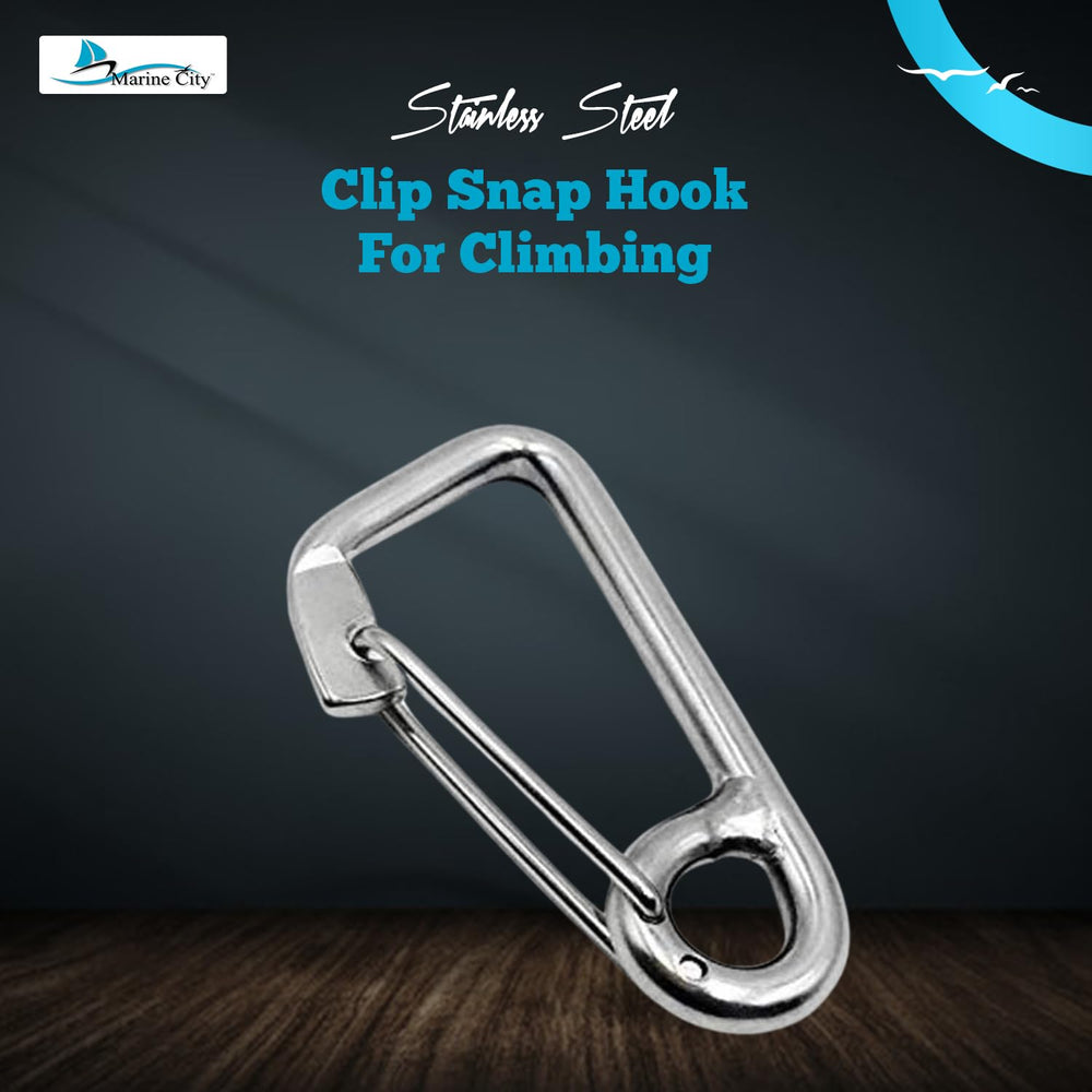 Marine City spring snap hook gate open for quick secure attachment to bags or belts.