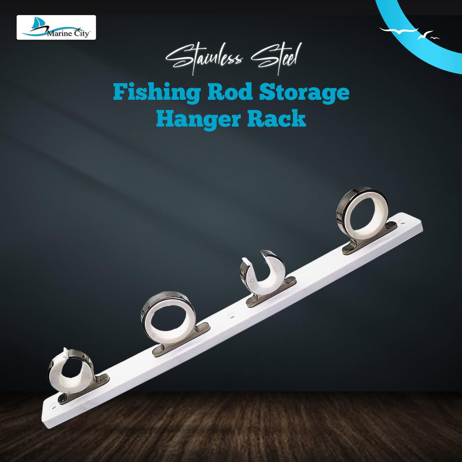 Marine City stainless steel 316 rod holder resists saltwater corrosion during voyages.
