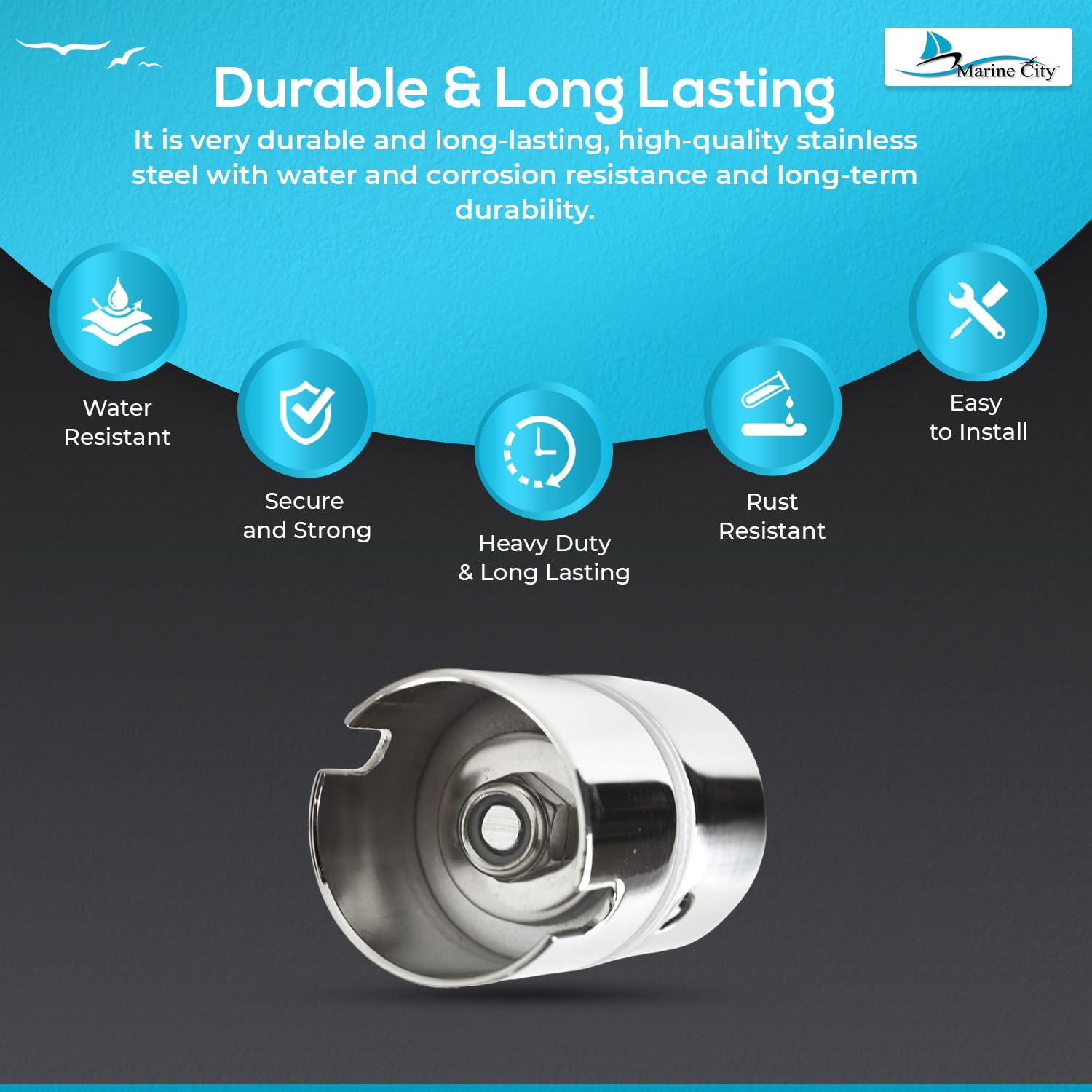 Marine City topside swivel with drain holes prevents water accumulation after rinse.