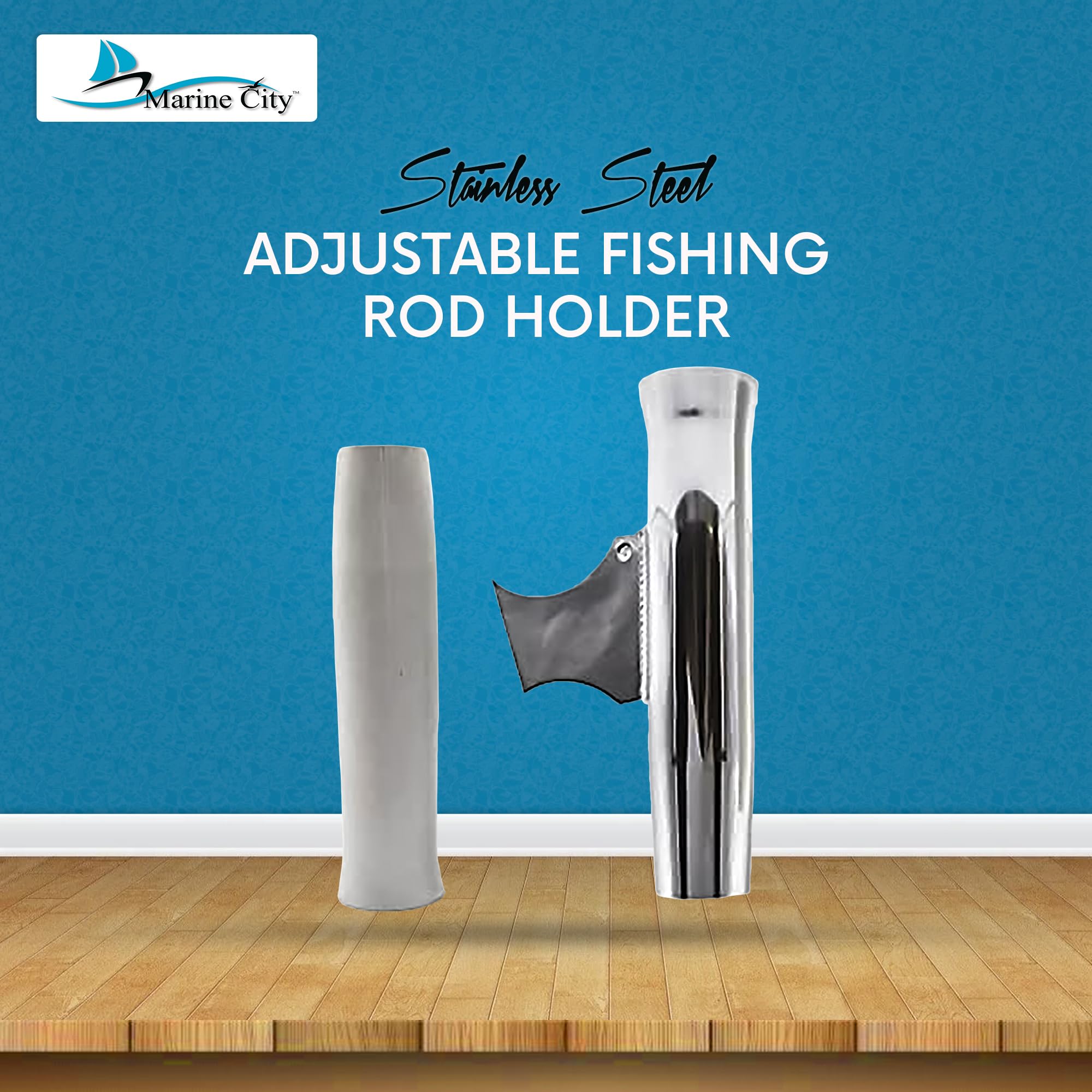 MARINE CITY weld-on flared rod holder with vinyl insert resists corrosion at sea.