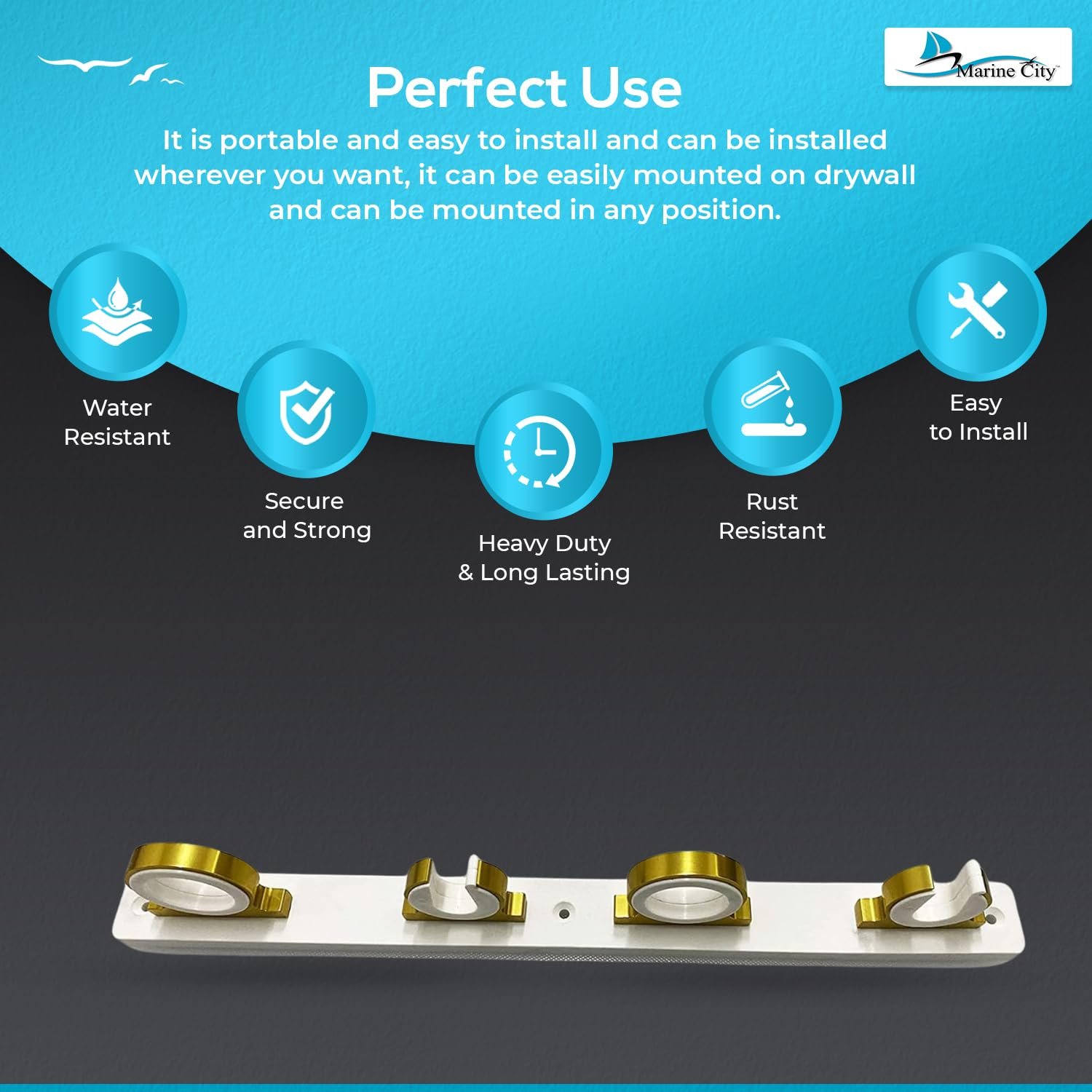 MARINE CITY white base rod holder dimensions for precise mounting.