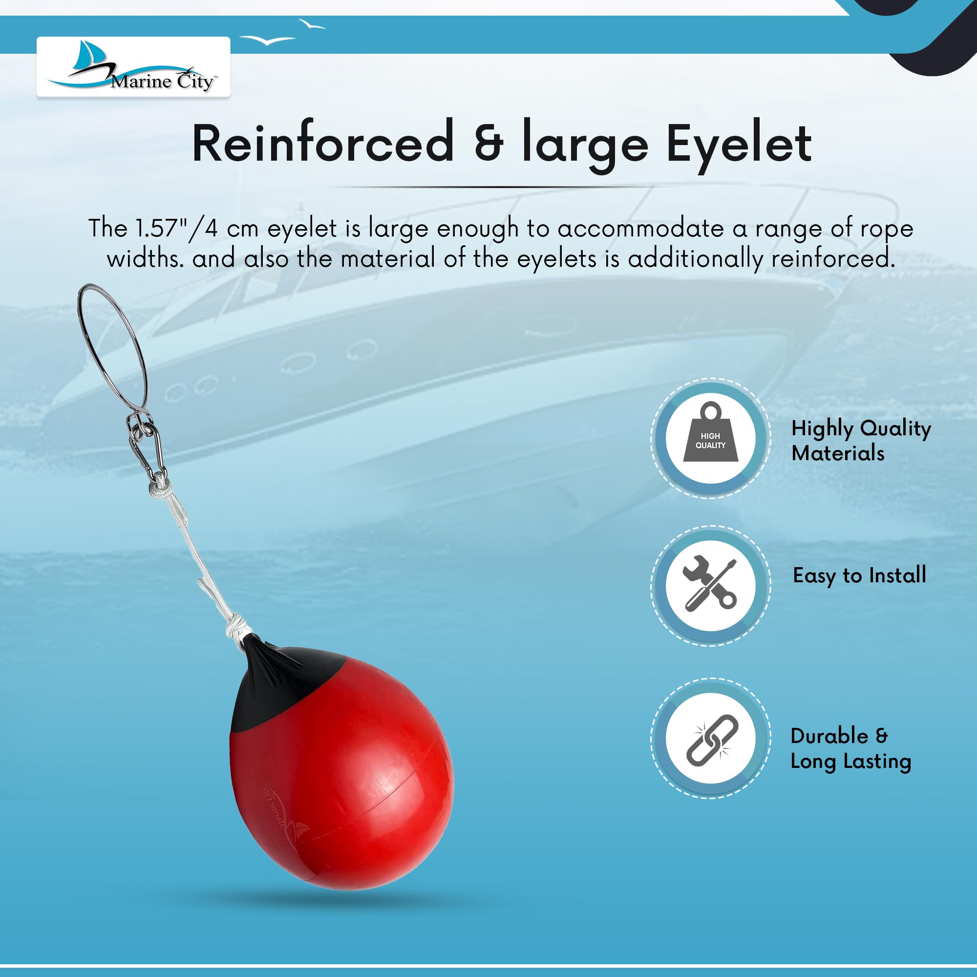Bright red marine-grade PVC buoy for visibility