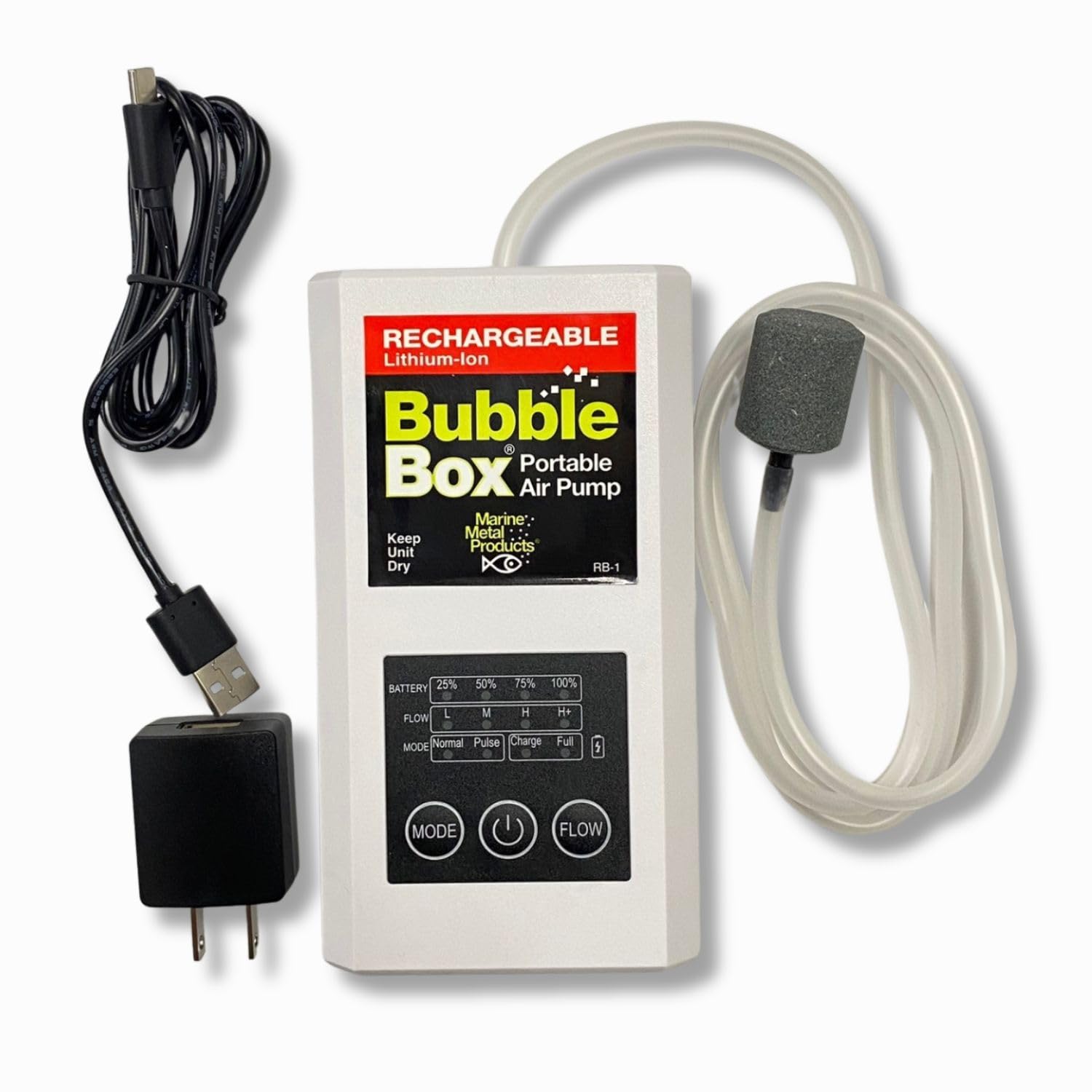 Marine Metal RB-1 Bubble Box front view for portable live bait oxygenation.