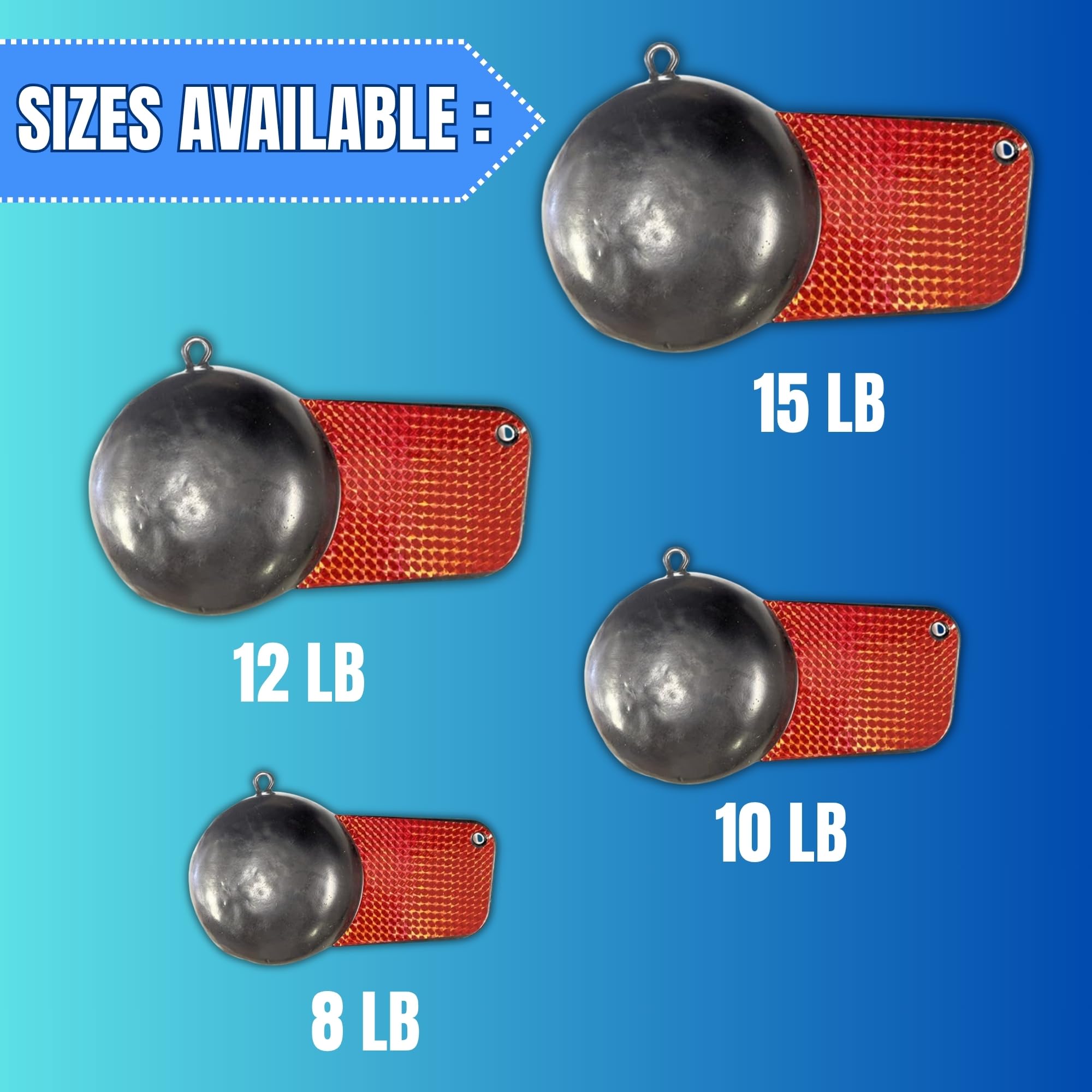 Pancake-shaped downrigger weight delivering stable tracking, 12 lb