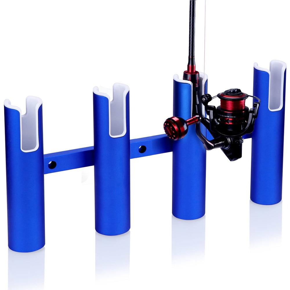 Blue Marinebaby aluminum fishing rod holder with 4-tube rack - front view