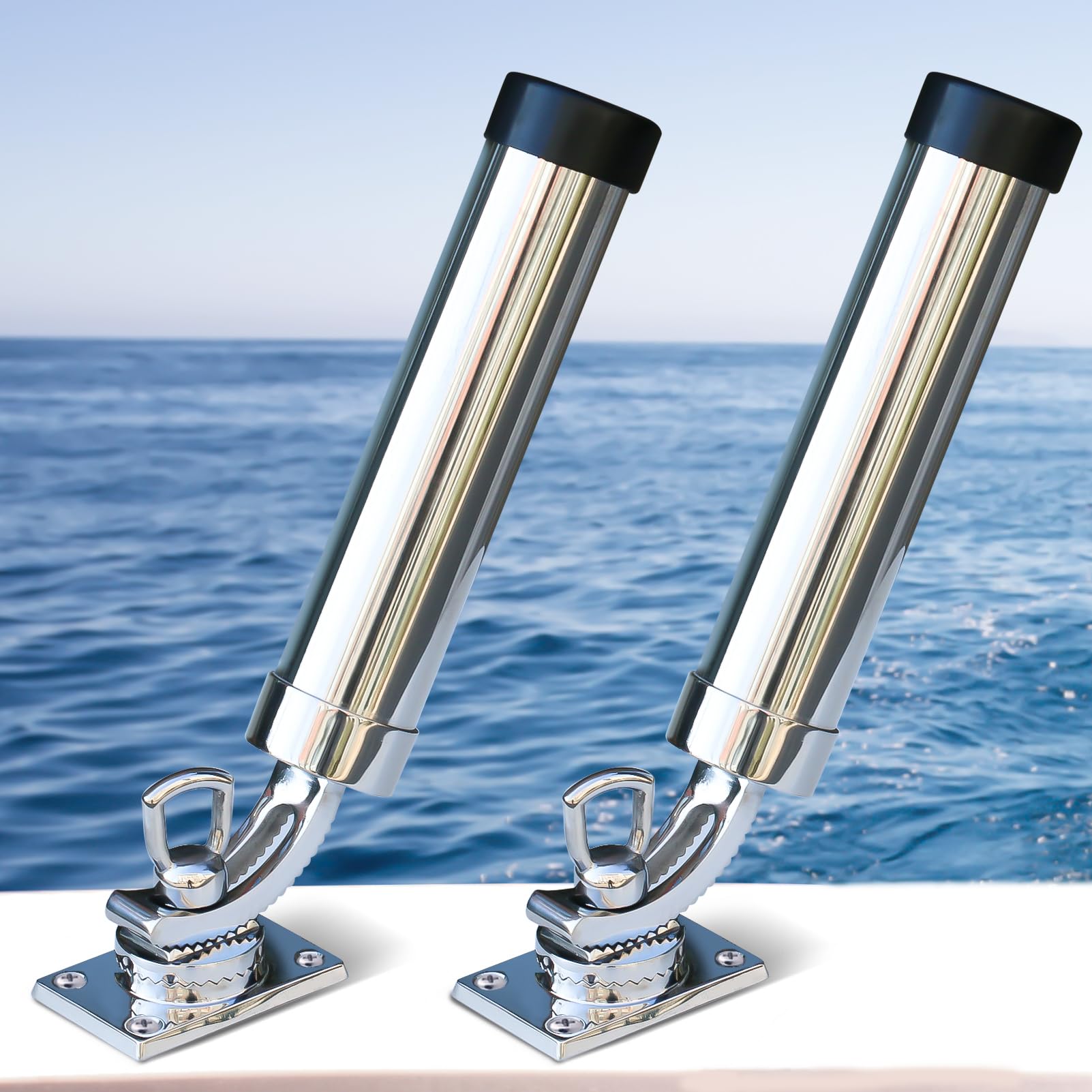 Marinebaby 360° adjustable fishing rod holder mounted on boat deck