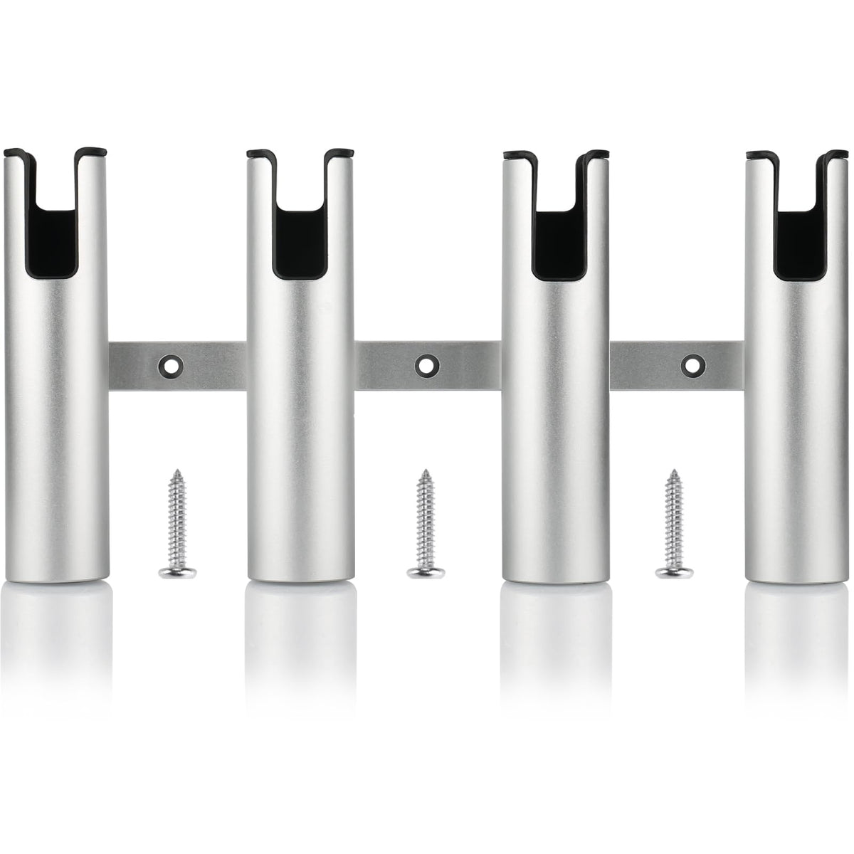 Marinebaby 4-tube aluminum rod holder in silver mounted on boat rail