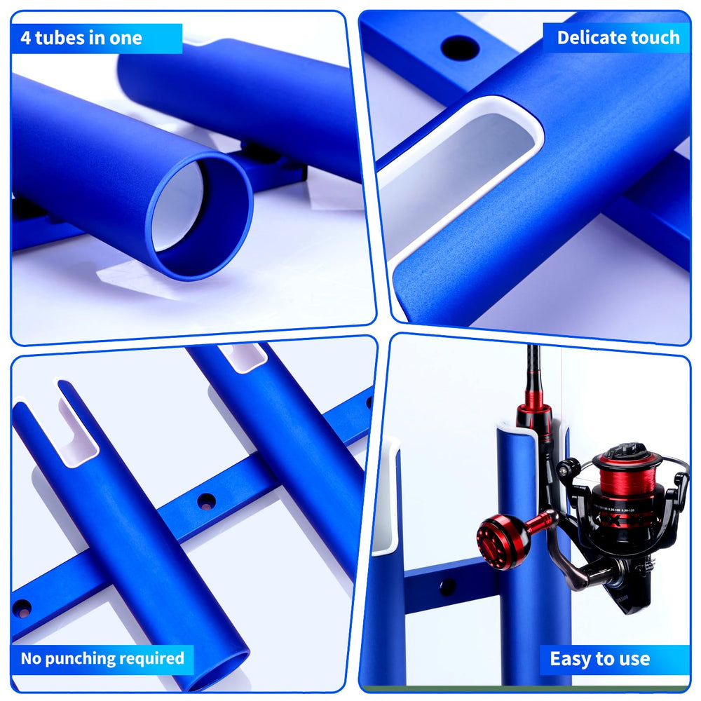 Rod holder mounted on boat rail for four rods