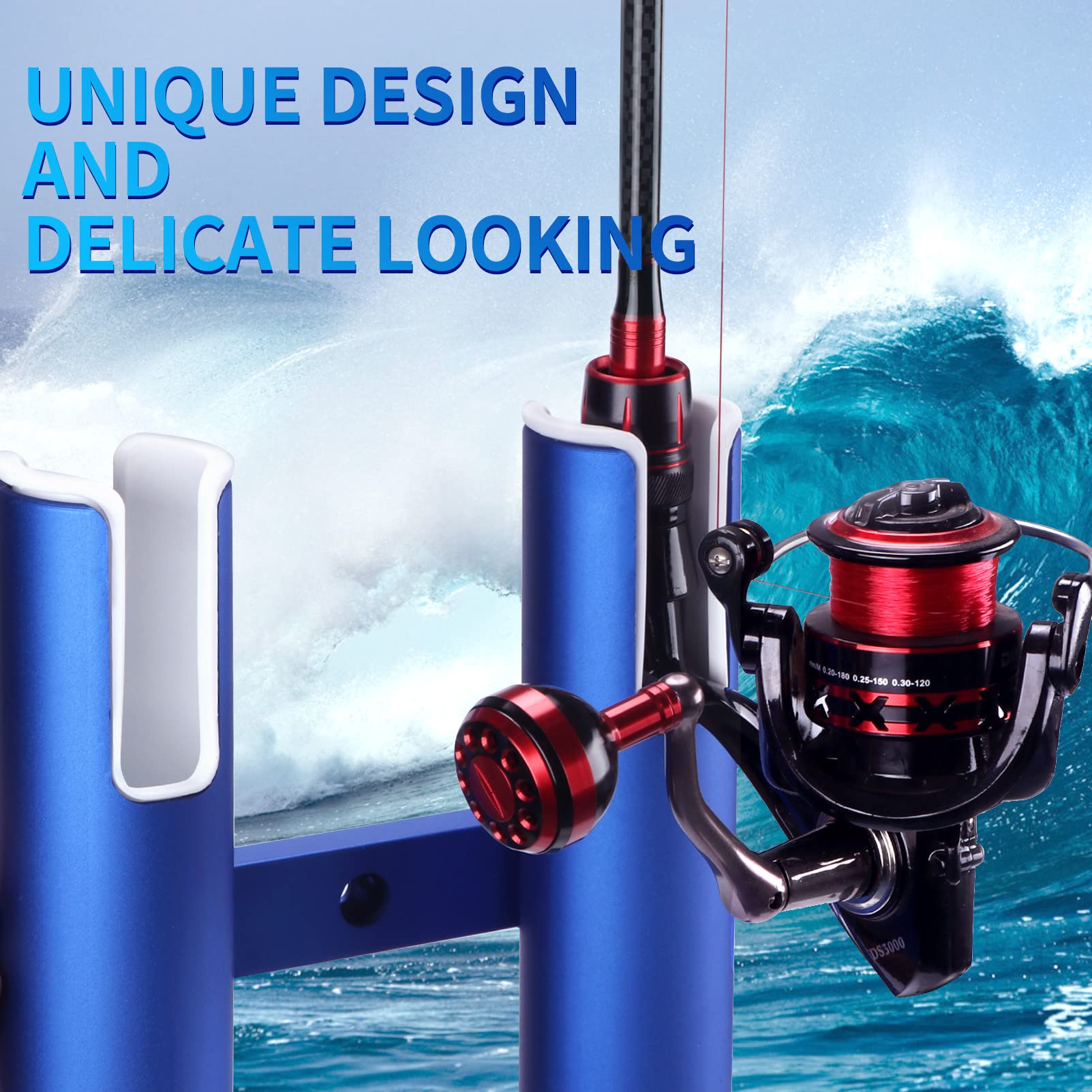 Blue Marinebaby 4-tube rod rack installed on a yacht