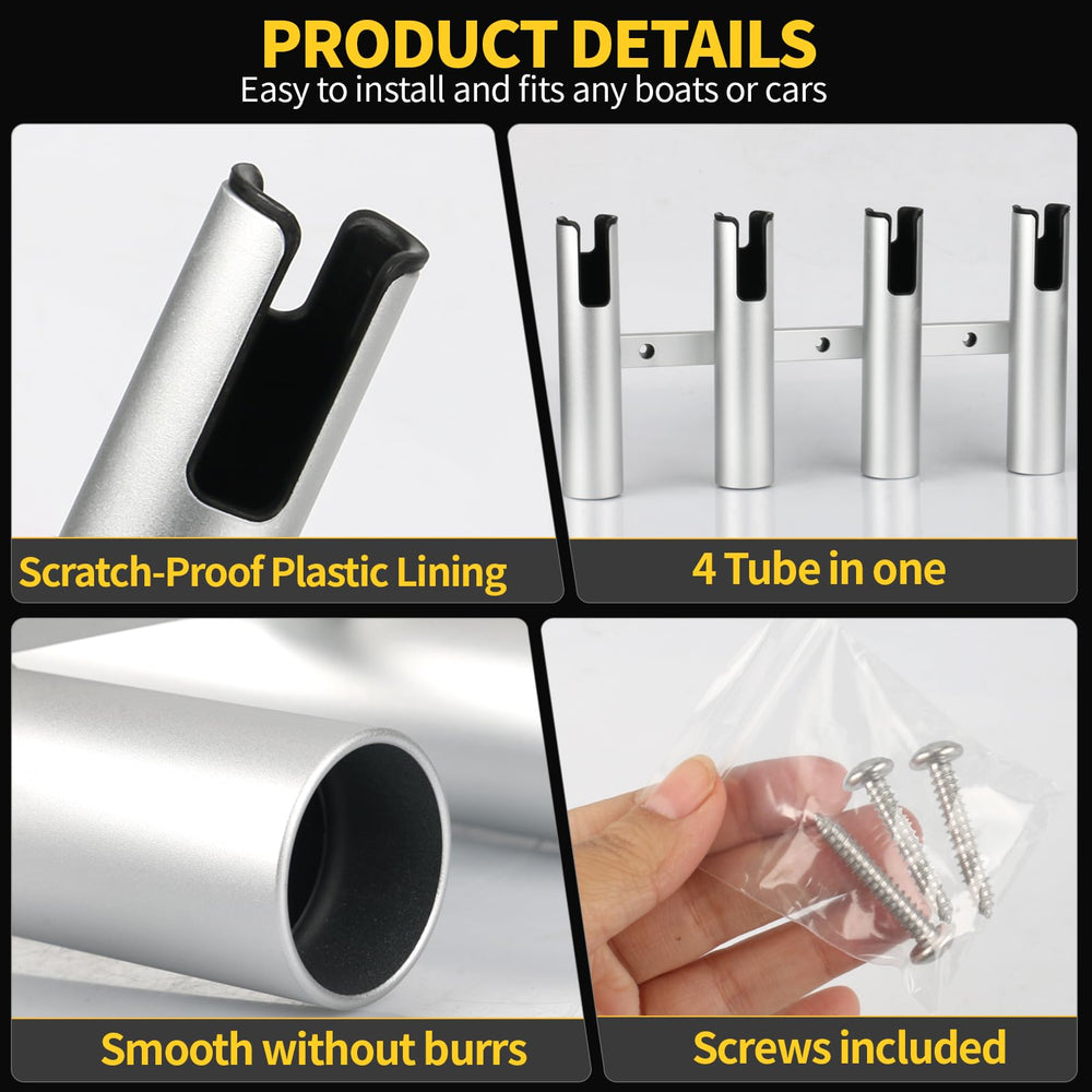 Marinebaby rod holder with rubber insert protects rod surfaces from scratches.