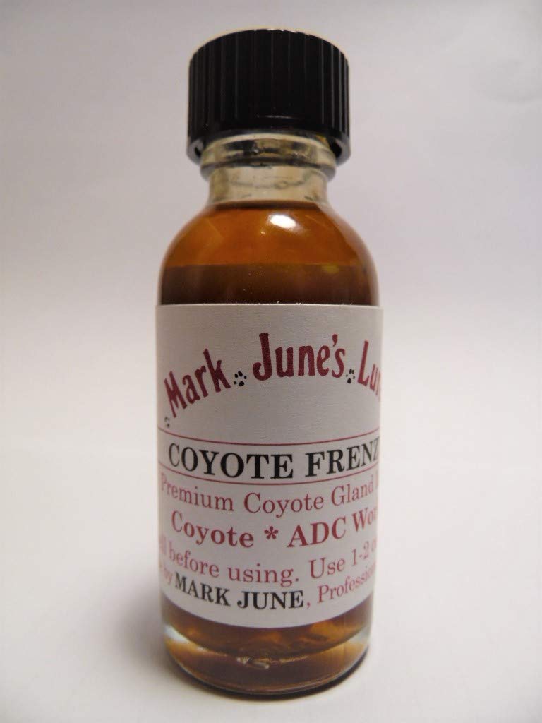 Mark June's Lures Coyote Frenzy 1 oz bottle for all-weather hunting scent