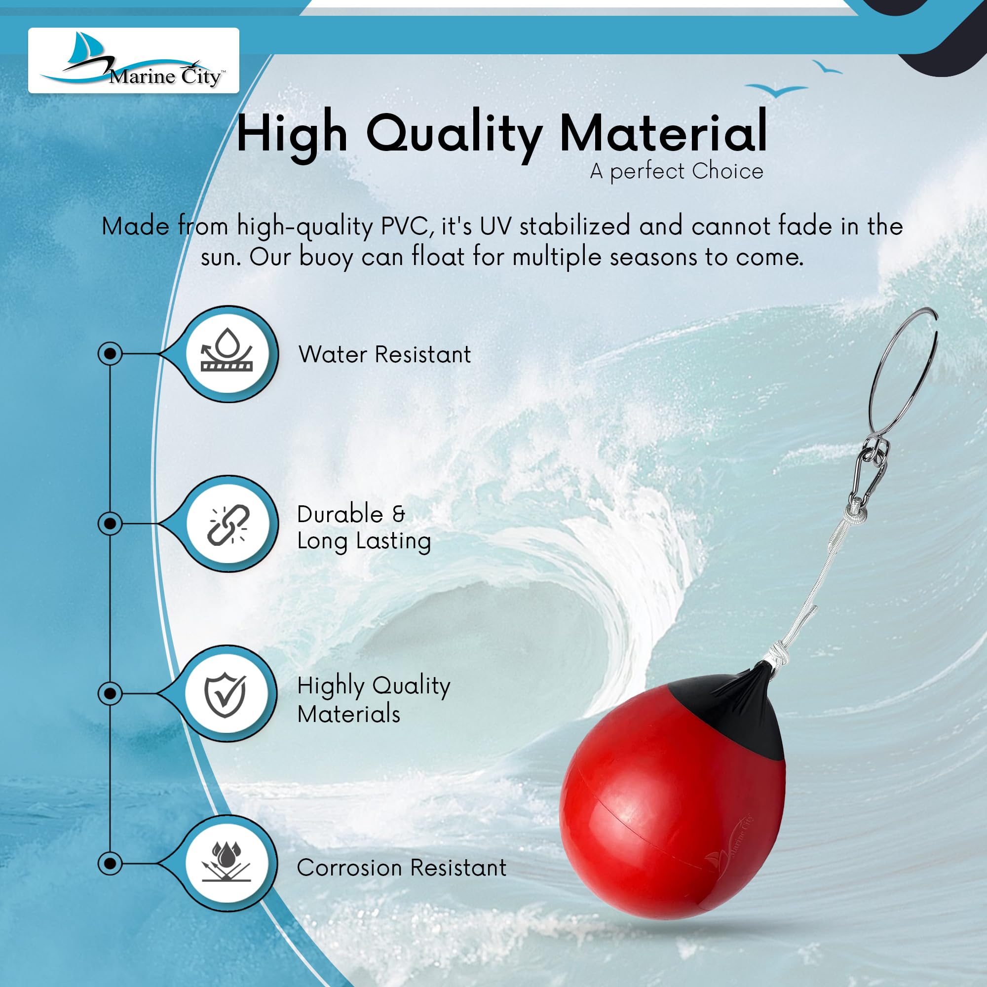 Marker/mooring/fender buoy for boating at 12 inches