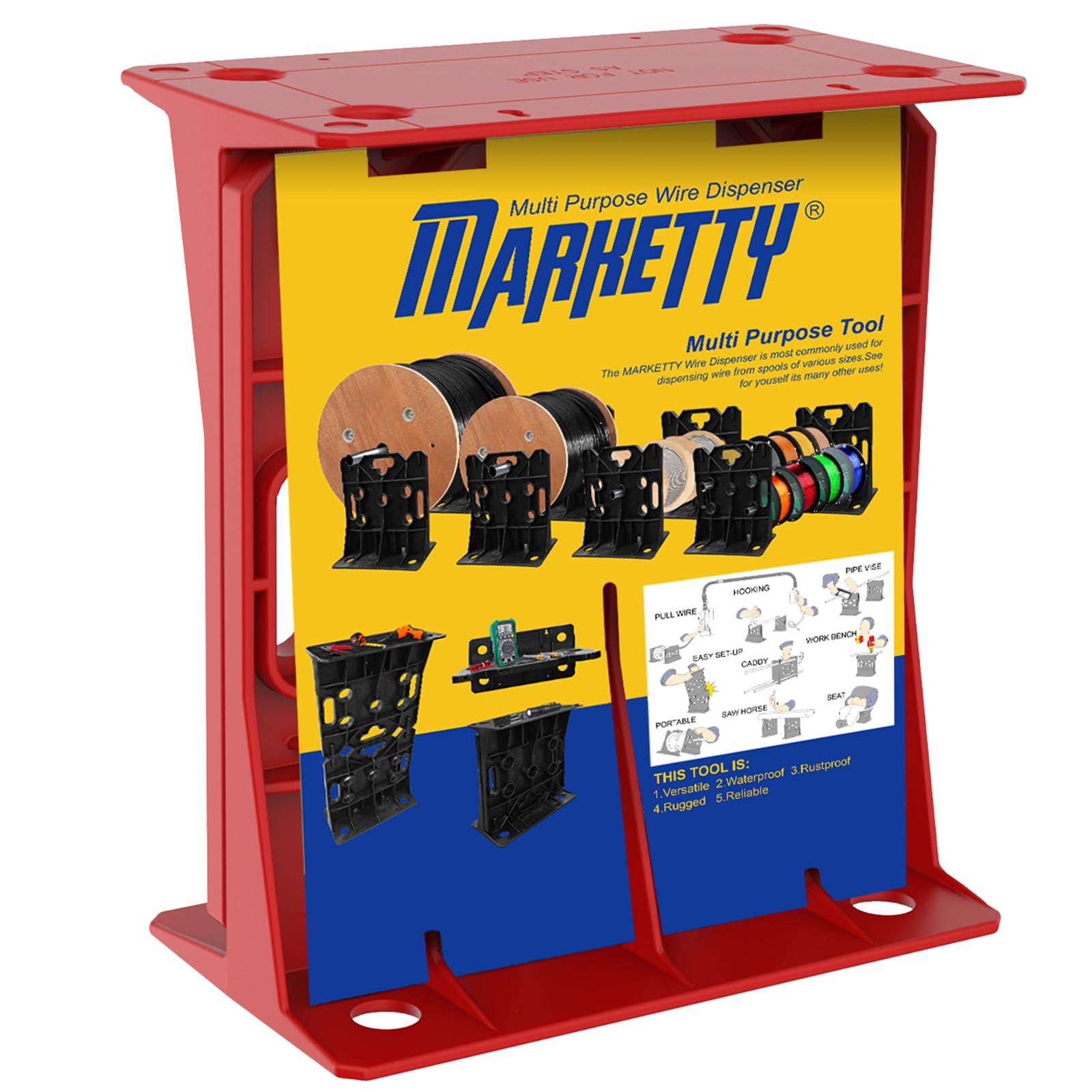 MarketTY multi-purpose wire dispenser red front view for organized cable dispensing.
