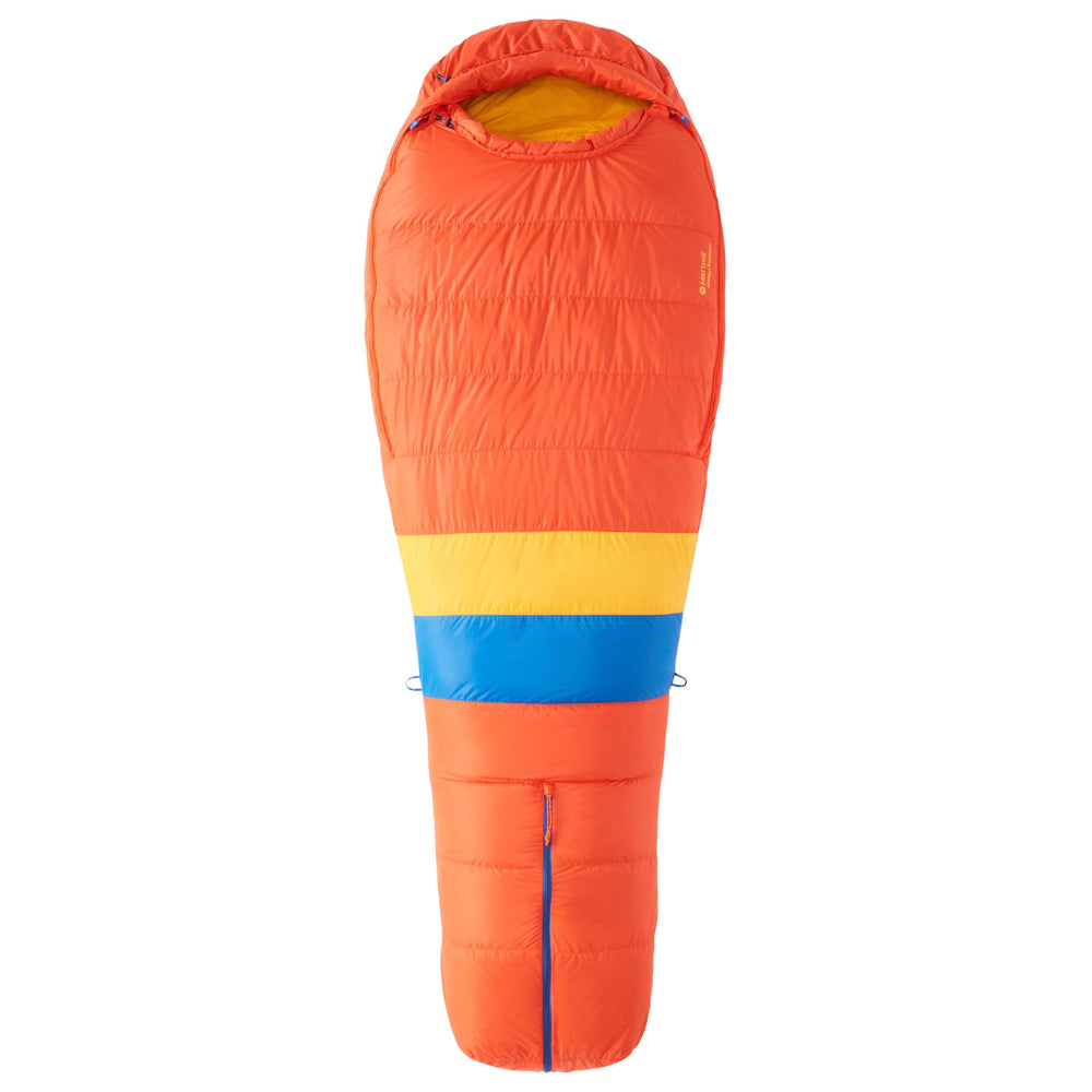 Marmot Always Summer long sleeping bag shell close-up showing durable recycled fabric