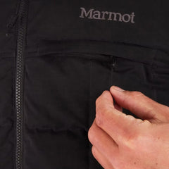 MARMOT Burdell Jacket, pocket closeup, black LG, secure storage on hikes
