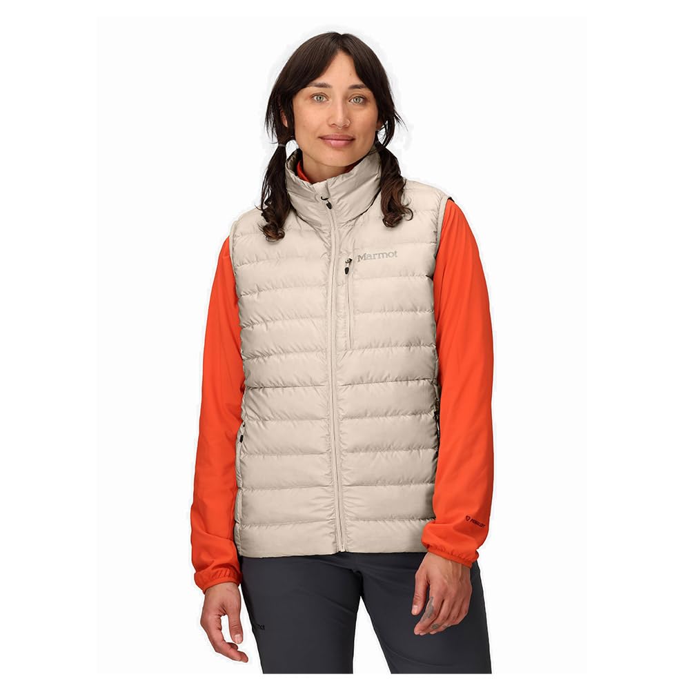 Marmot Highlander Vest Birch Bark front view showing warmth and compact packing