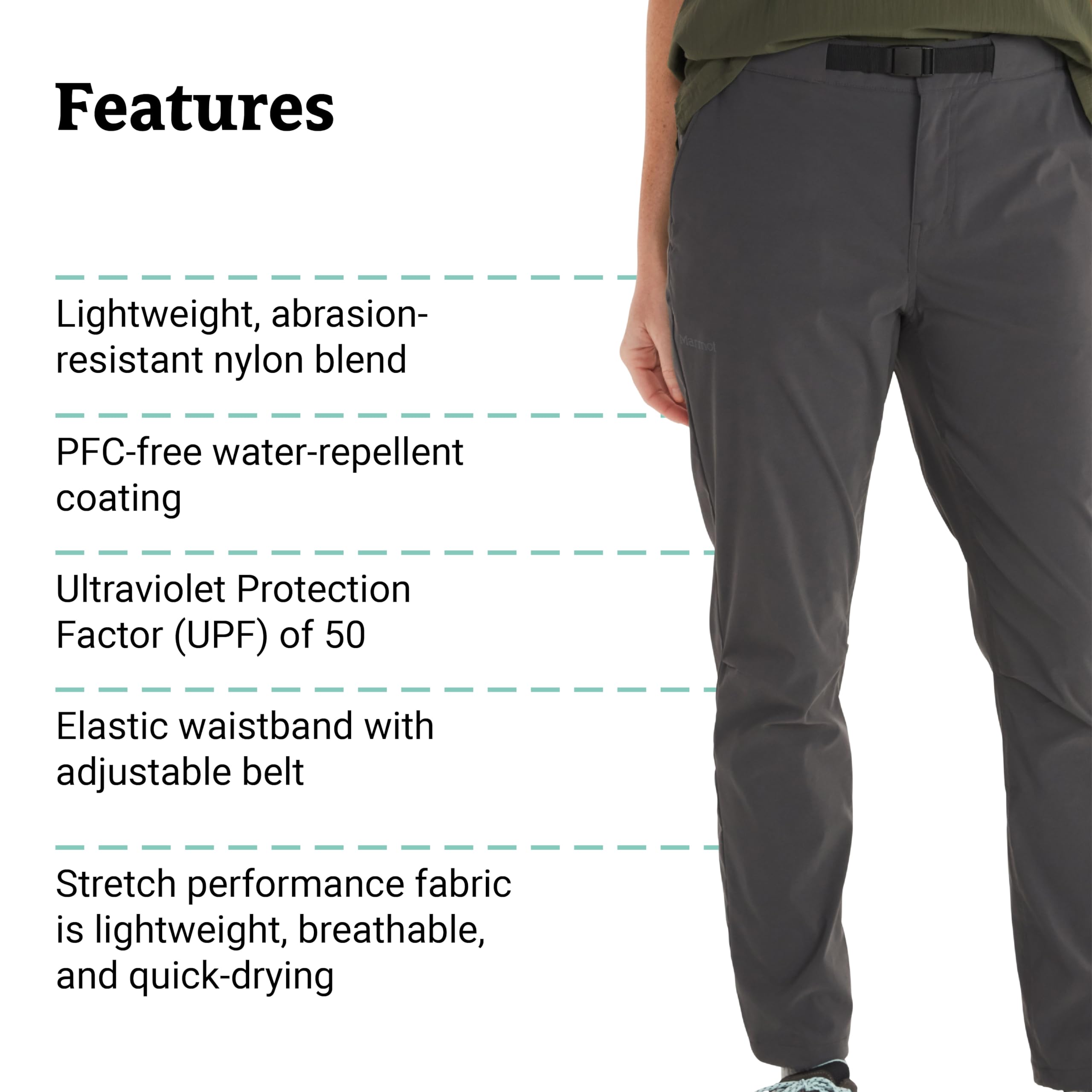 MARMOT Kodachrome Pant water-repellent coating sheds moisture