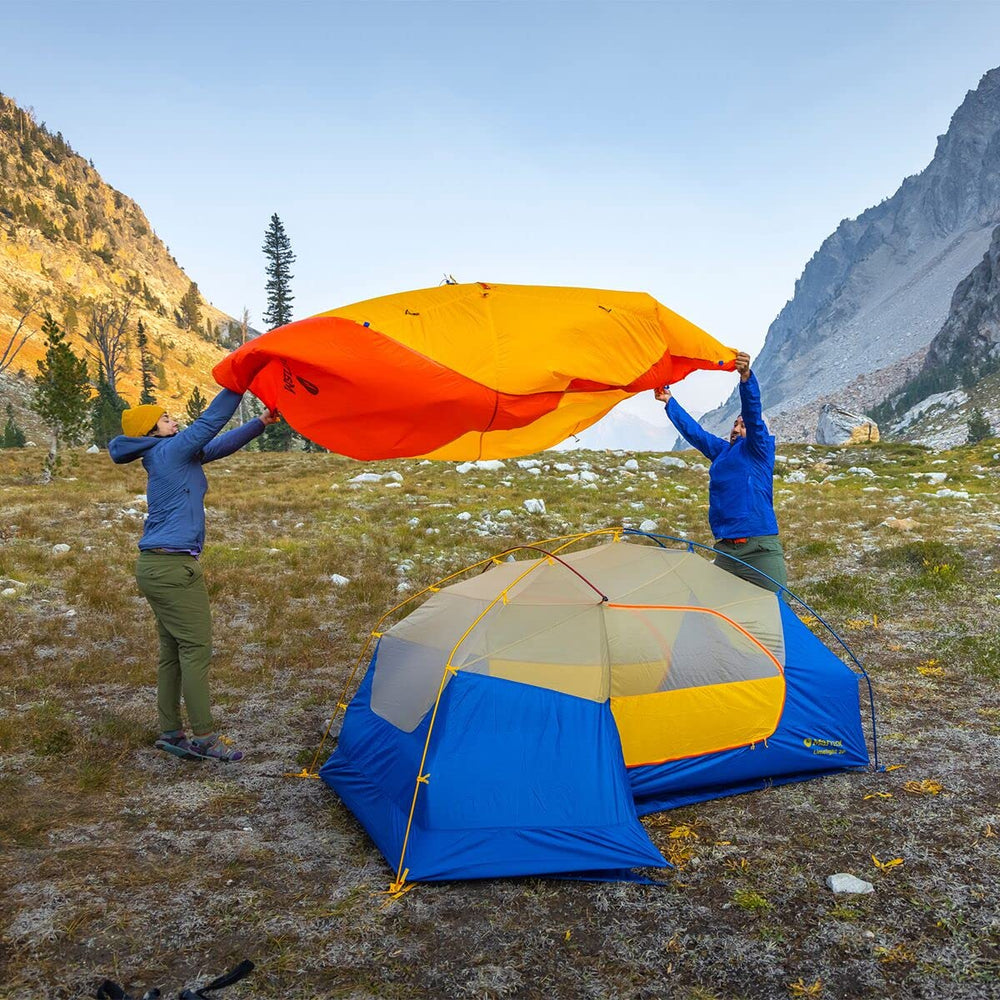 Marmot Limelight Tent seam-taped floor prevents pooling on damp ground