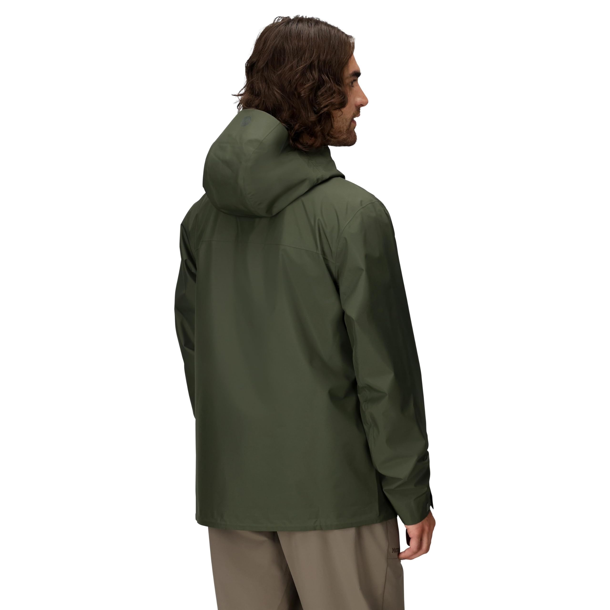 Marmot Minimalist Pertex Jacket Nori hood close-up with peripheral cord for weather-ready fit