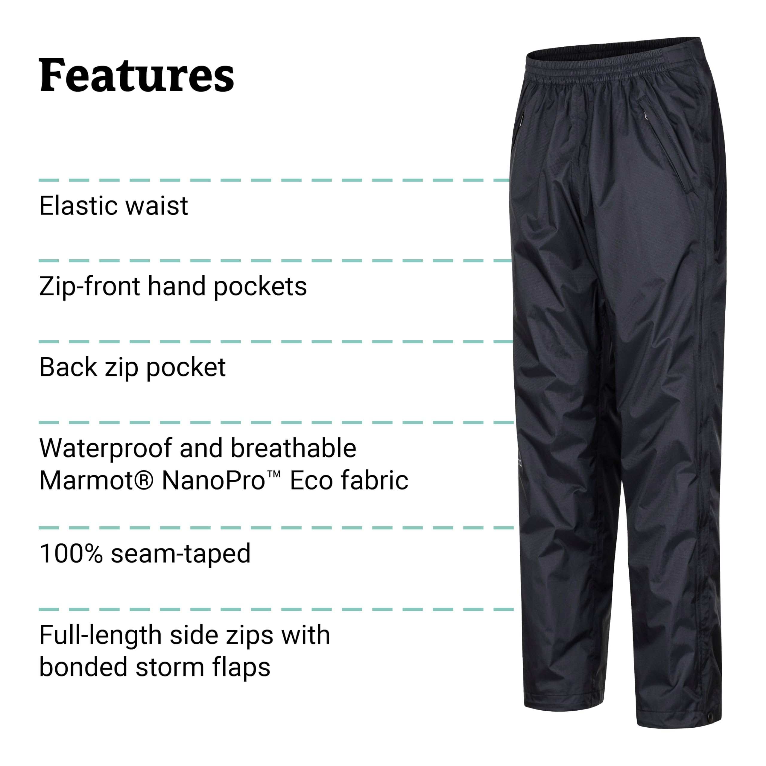 MARMOT PreCip Eco Full Zip Pant folded into pack for packability