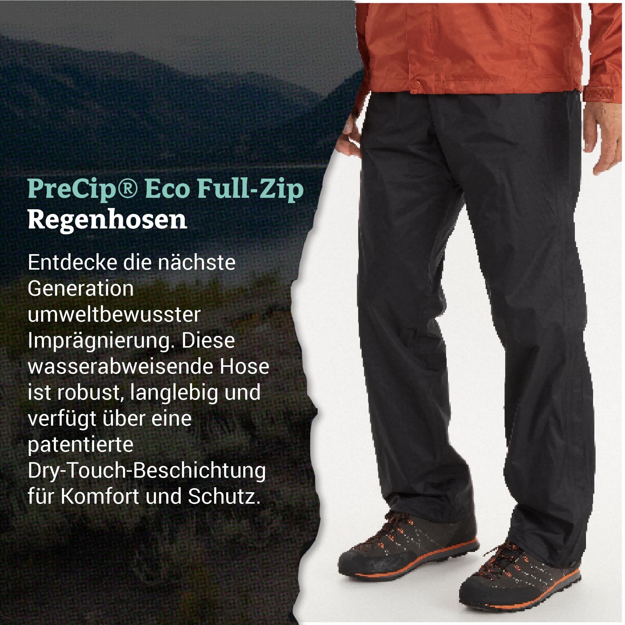 Marmot PreCip Eco pants feature snap waist and fly for secure fit.