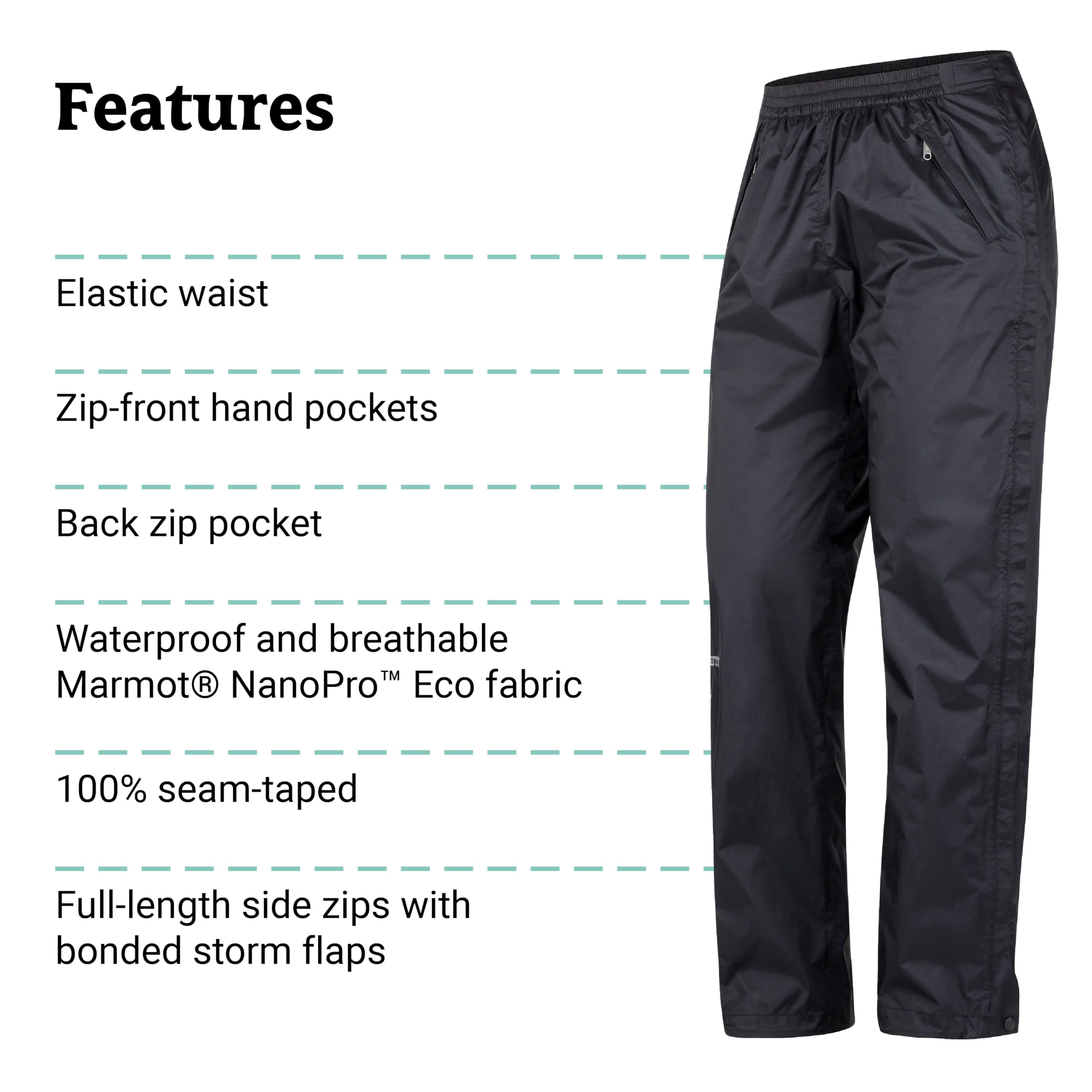 MARMOT PreCip Eco pants zippered pockets keeping essentials secure.