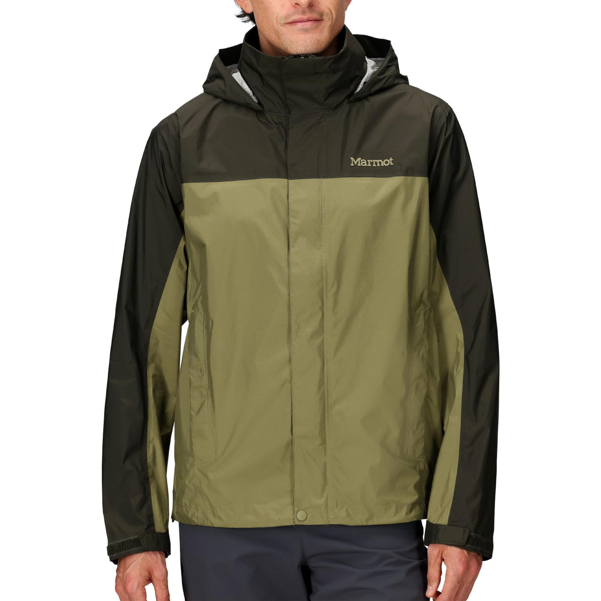 MARMOT PreCip Eco rain jacket front view offers lightweight waterproof protection for commutes.