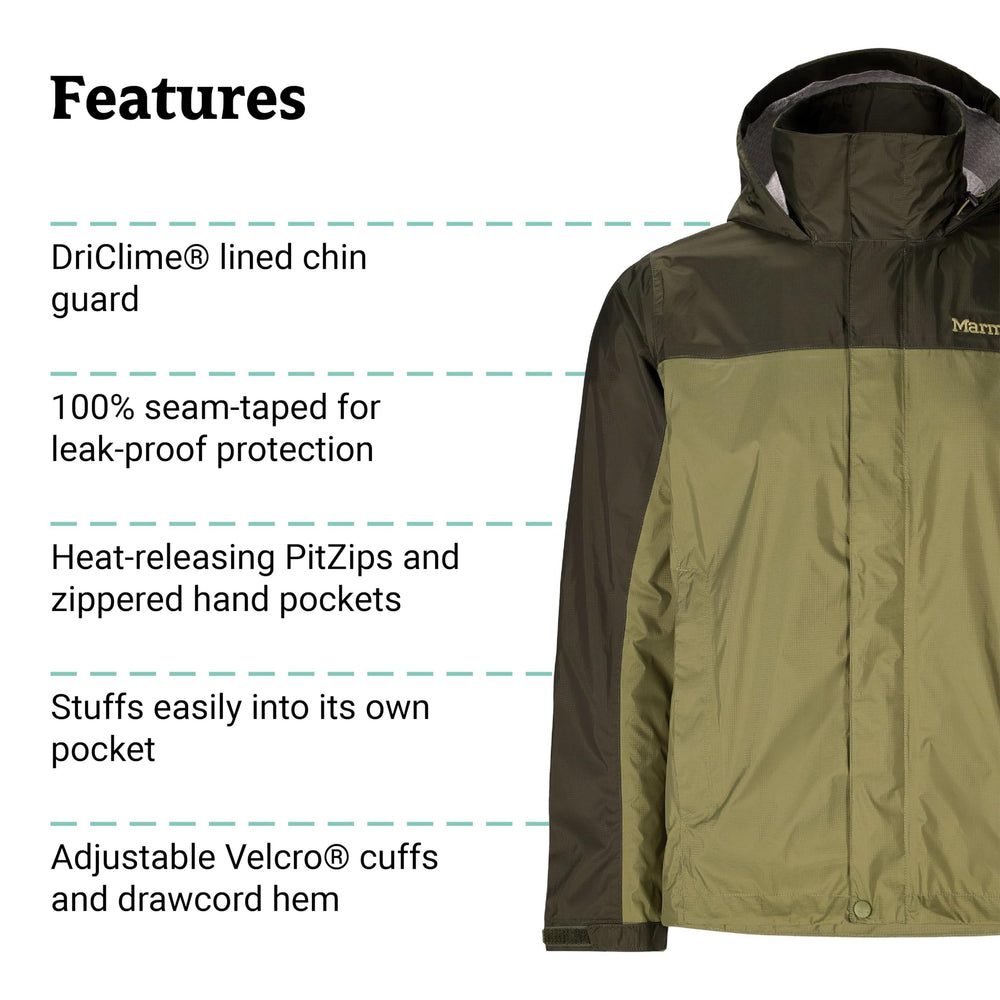 MARMOT PreCip Eco rain jacket stow-in-pocket shows compact packing.
