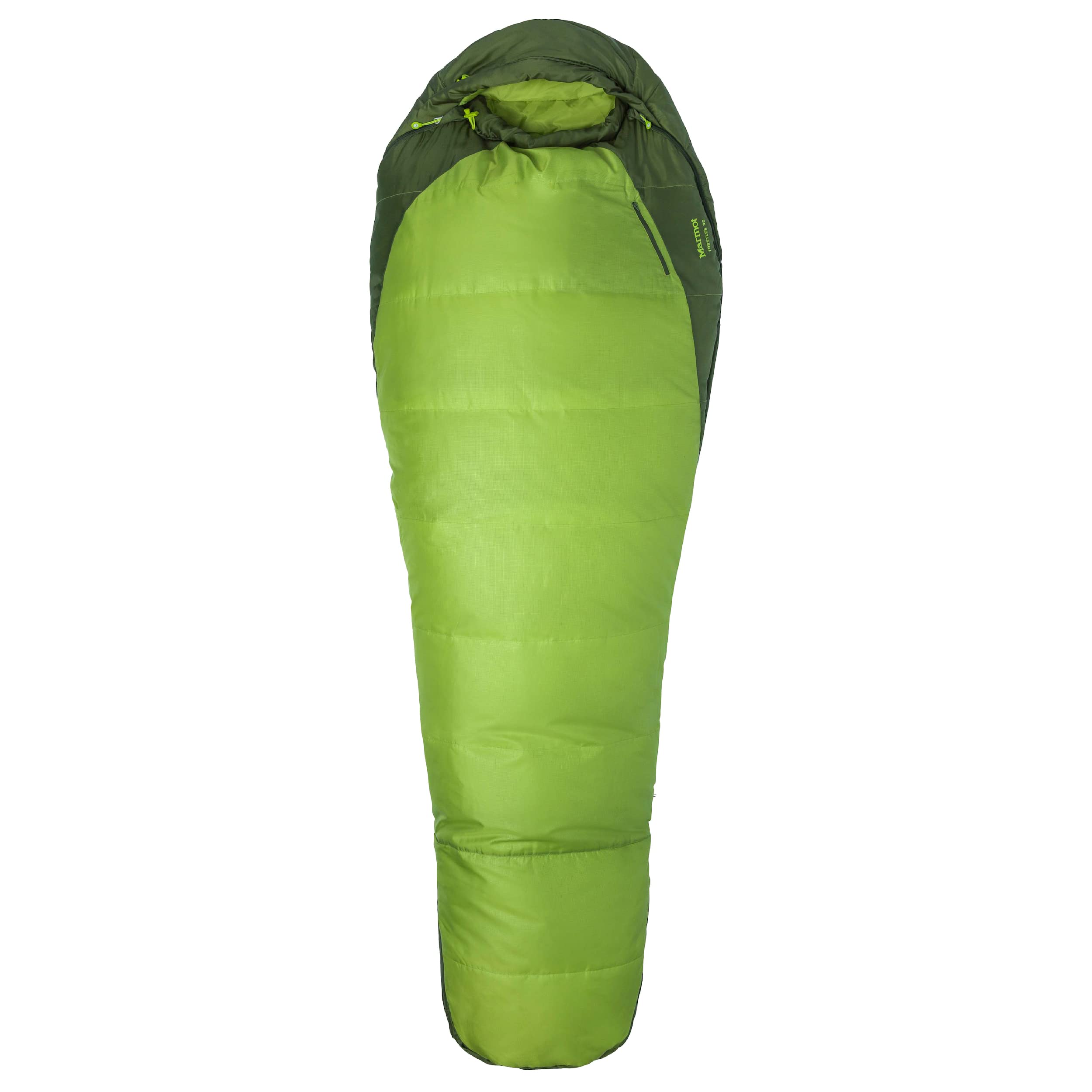 Marmot Trestles 30 left-zip sleeping bag in Green Lichen offers easy access