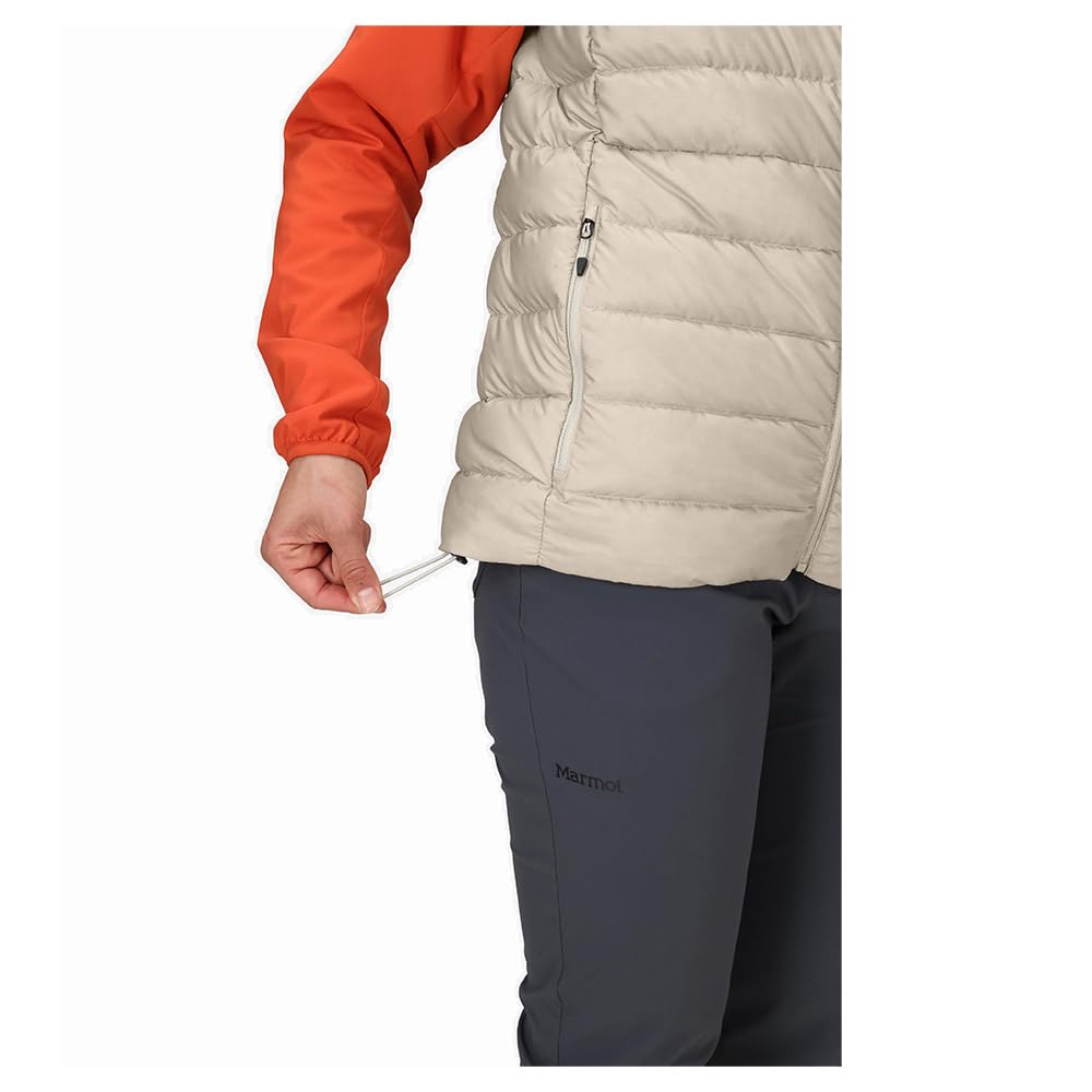 Marmot Highlander Vest worn under a shell, versatile warmth layering option.