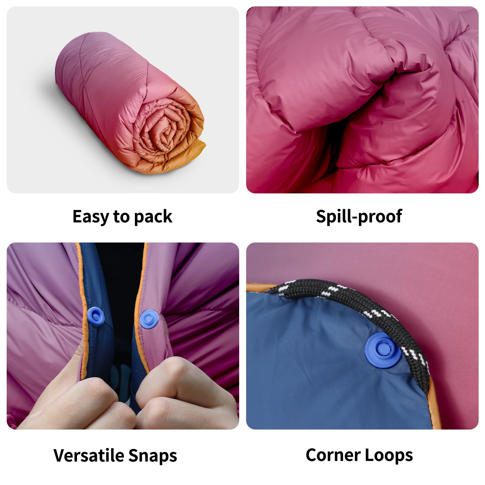 Marshmallow Dream blanket warm and puffy with premium fiber fill for cozy outdoor warmth.