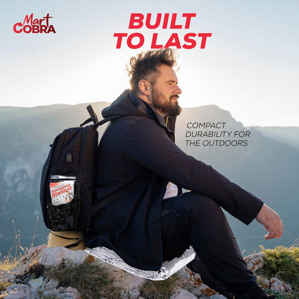 Mart Cobra emergency blanket folds compactly for easy bag storage.