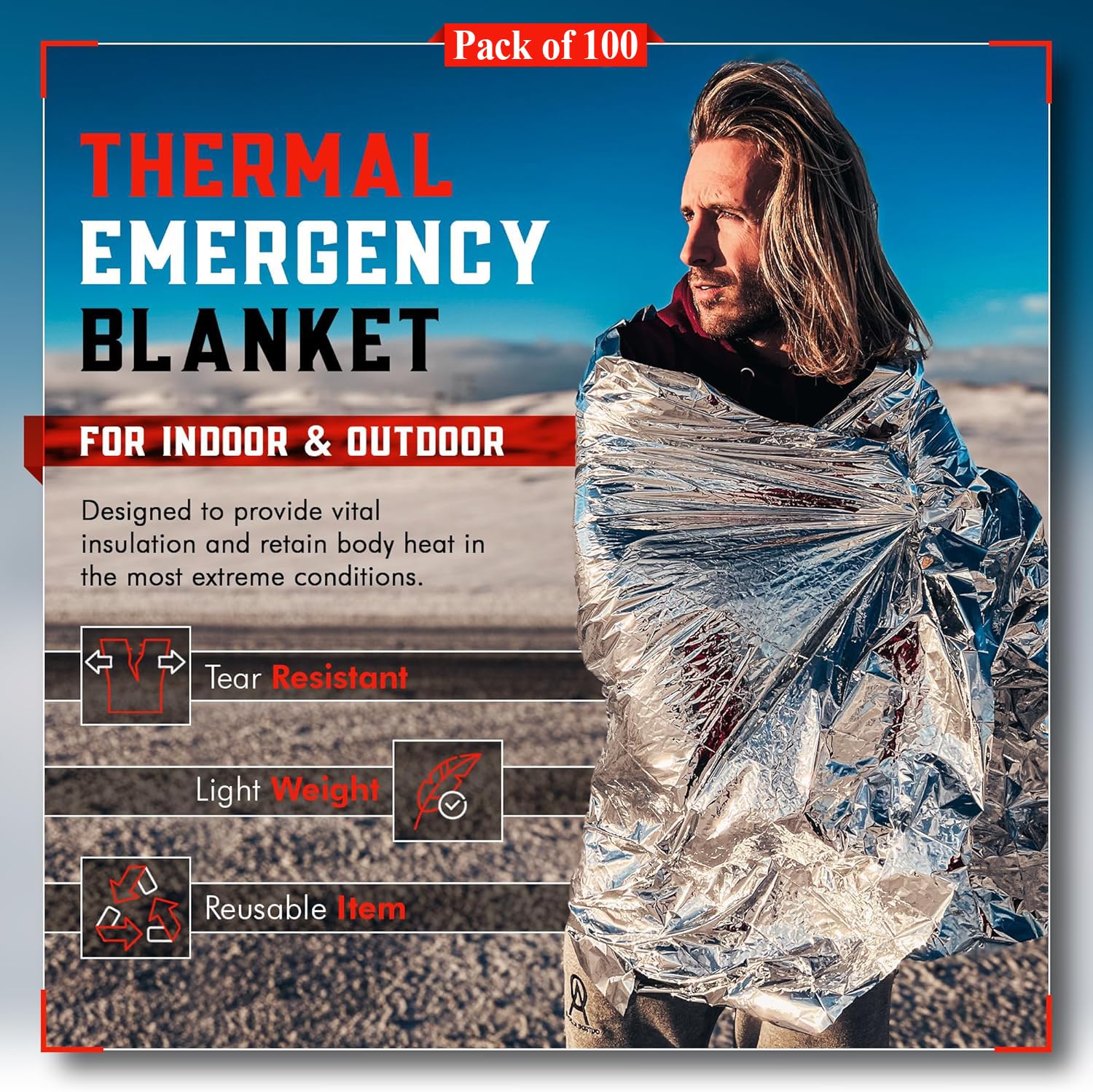 Mart Cobra emergency blanket foil Mylar material provides heat-reflective warmth.