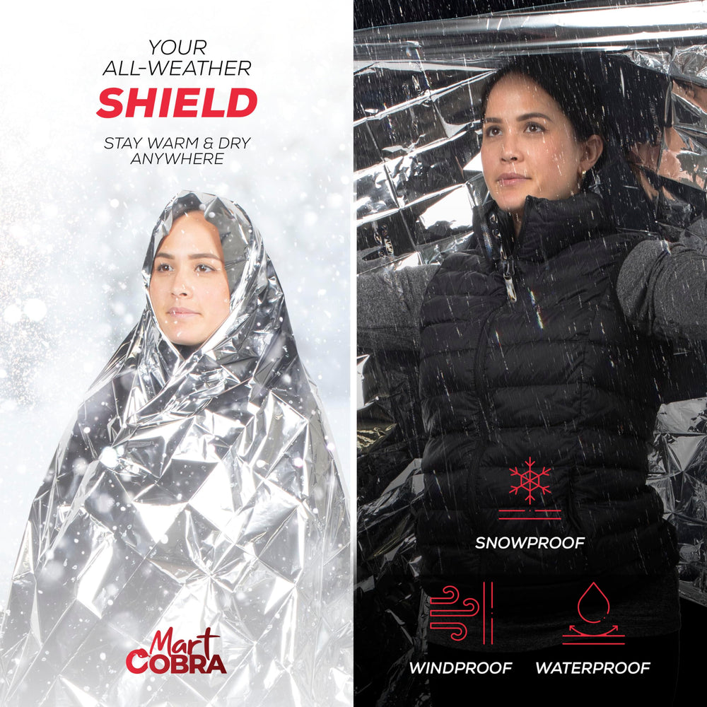 Mart Cobra emergency blanket versatile for camping and shelter applications.