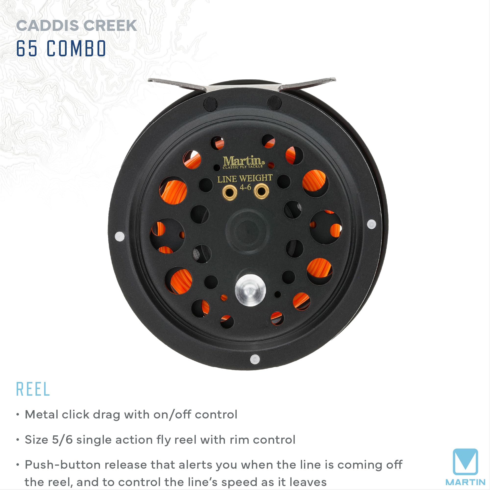 Rod and reel shown in a wading setup
