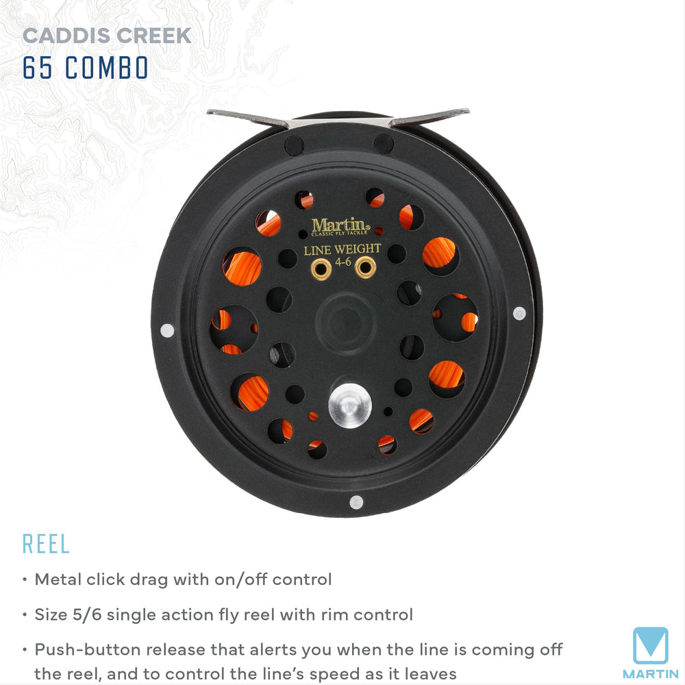 Rod and reel shown in a wading setup