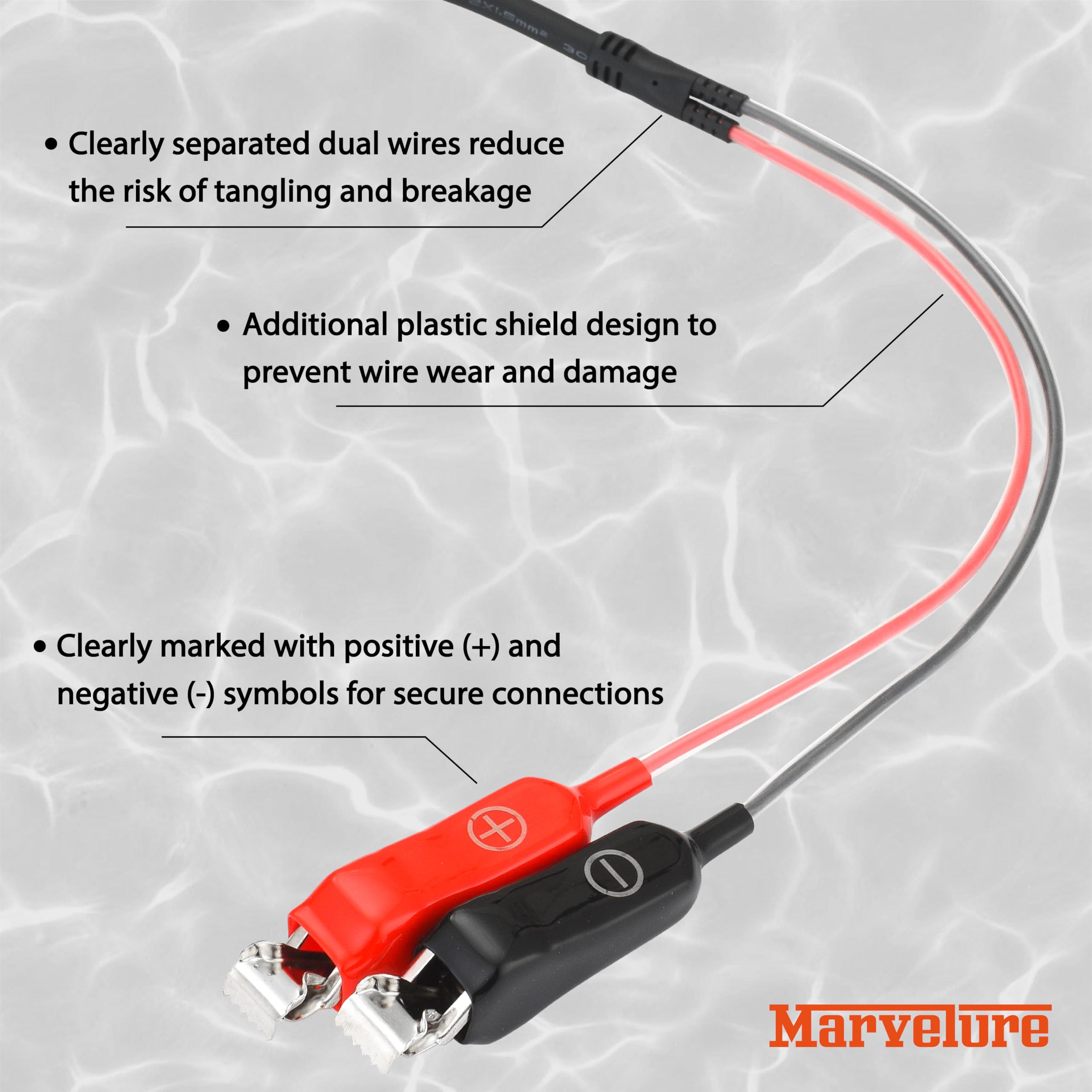 Close-up of MARVELURE power cord's tangle-free shielded design