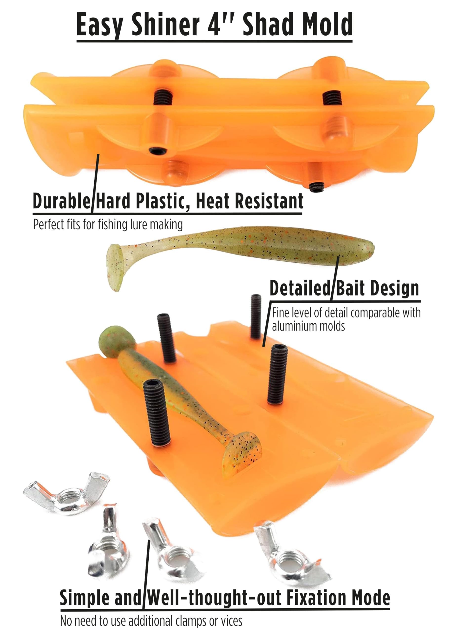 Maryllsmolds Easy Shiner 4'' mould creates versatile swim-bait profiles.