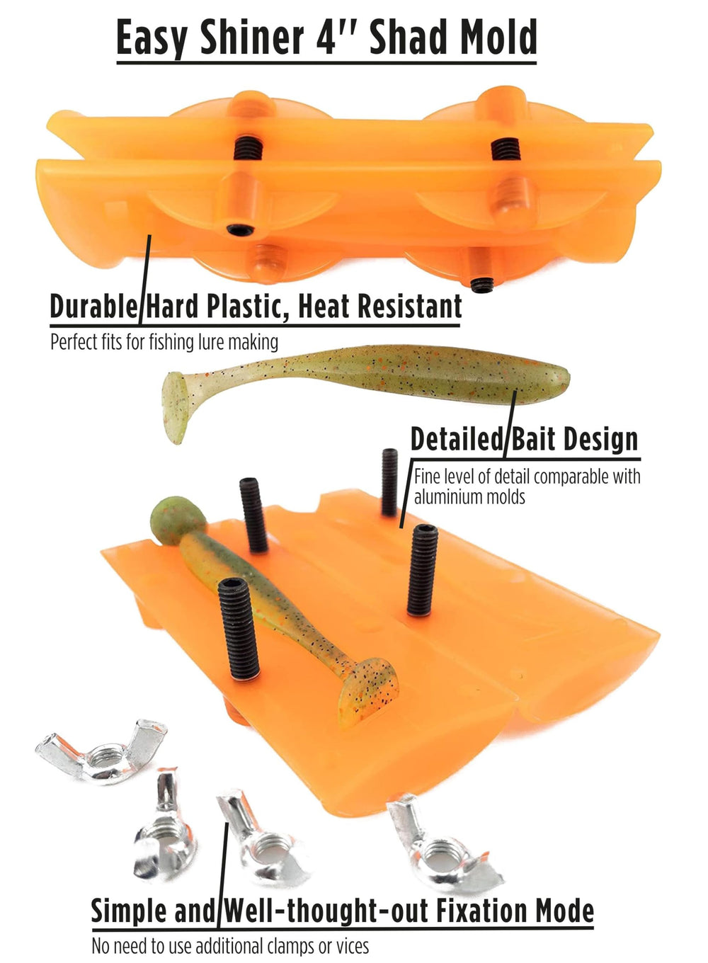Maryllsmolds Easy Shiner 4'' mould creates versatile swim-bait profiles.