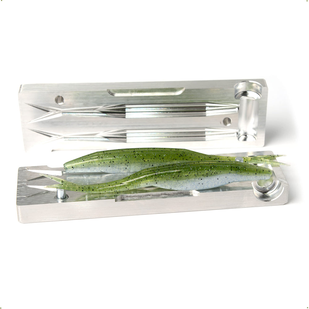 Zoom Salty Super Fluke 5in aluminium two-cavity mold - front view