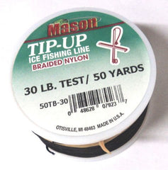 Mason Tackle Mason Tip-Up Line braided nylon in black, durable for ice fishing tip-ups.