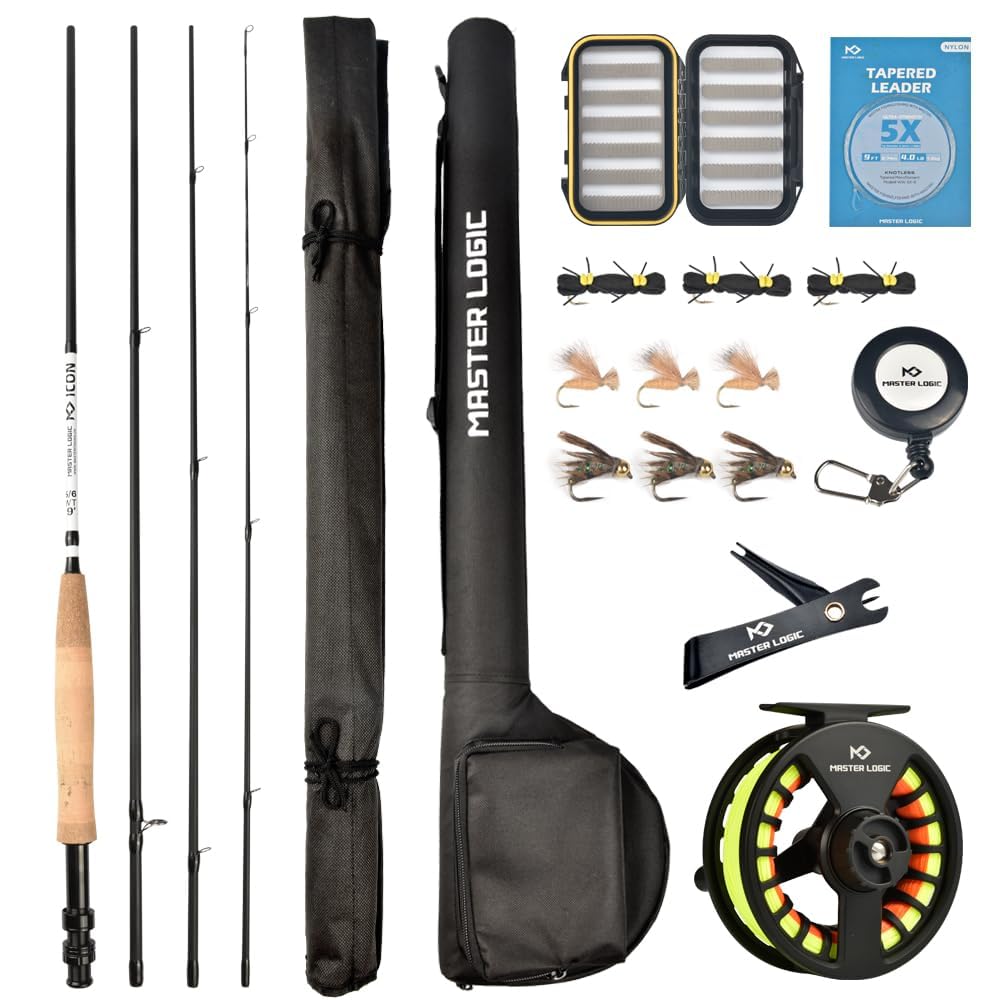 Master Logic fly rod assembly; portable 4-piece design for beginners.