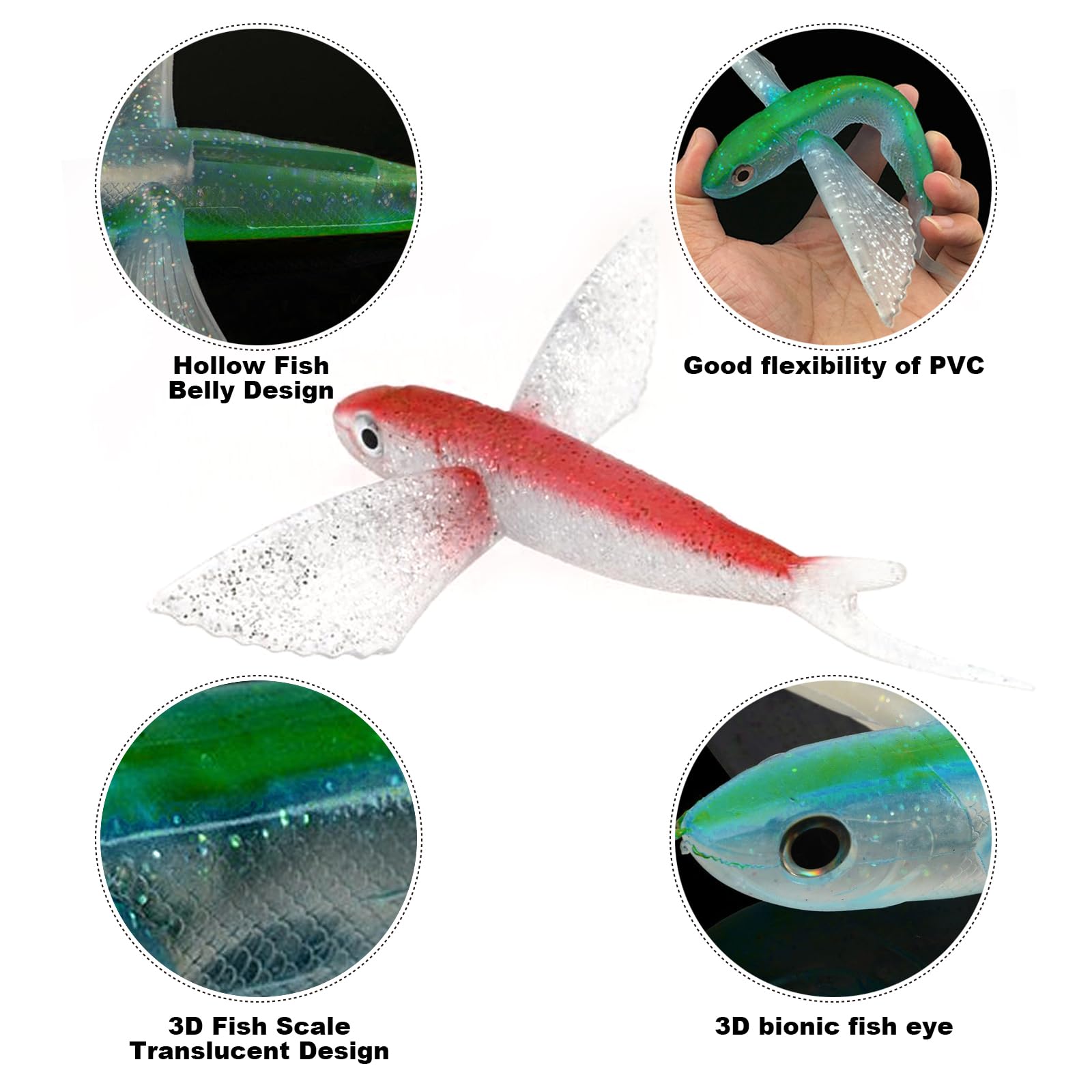 MasterPro uv glow squids offer high visibility for dawn or murky water.