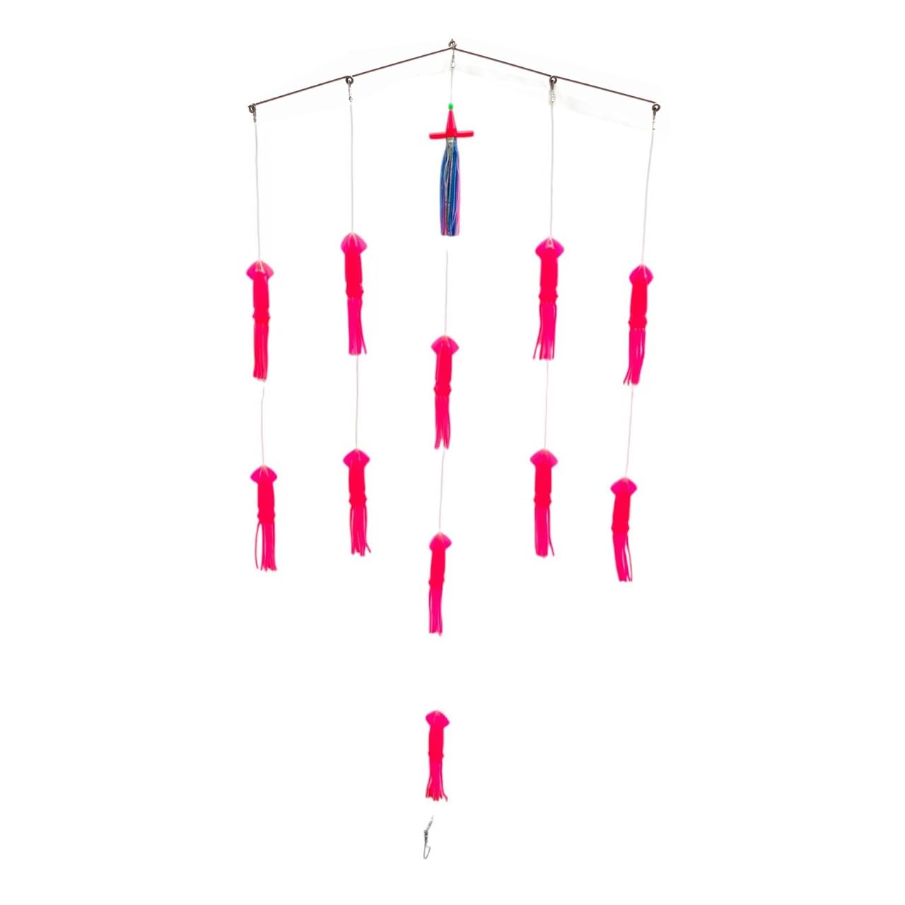 MasterPro squid spreader bar with 3-ring rig enables versatile offshore trolling setups.