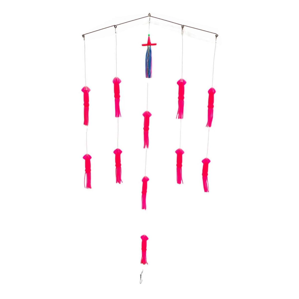 MasterPro squid spreader bar with 3-ring rig enables versatile offshore trolling setups.