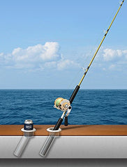 Mate Series 15° rod and cup holder in use on a boat, white finish