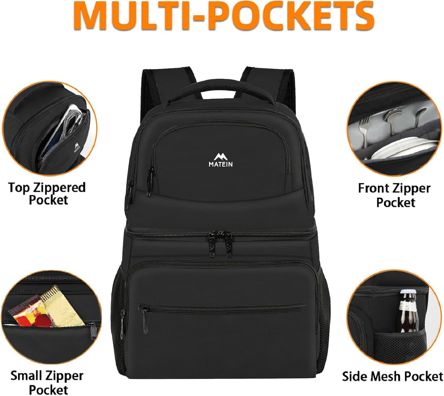 MATEIN backpack cooler bottle opener strap offers quick beverage access during outings.