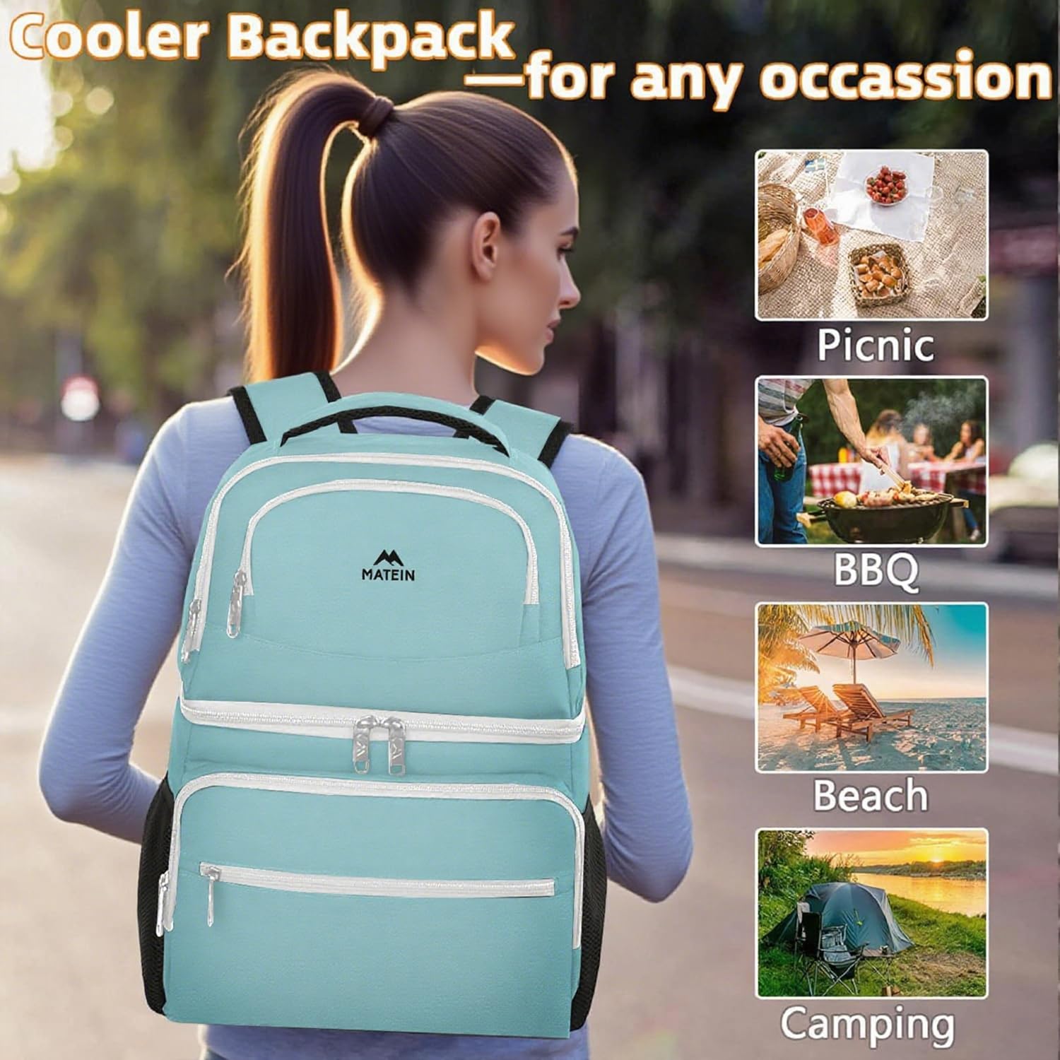 MATEIN Backpack Cooler adjustable straps provide comfortable all-day carry